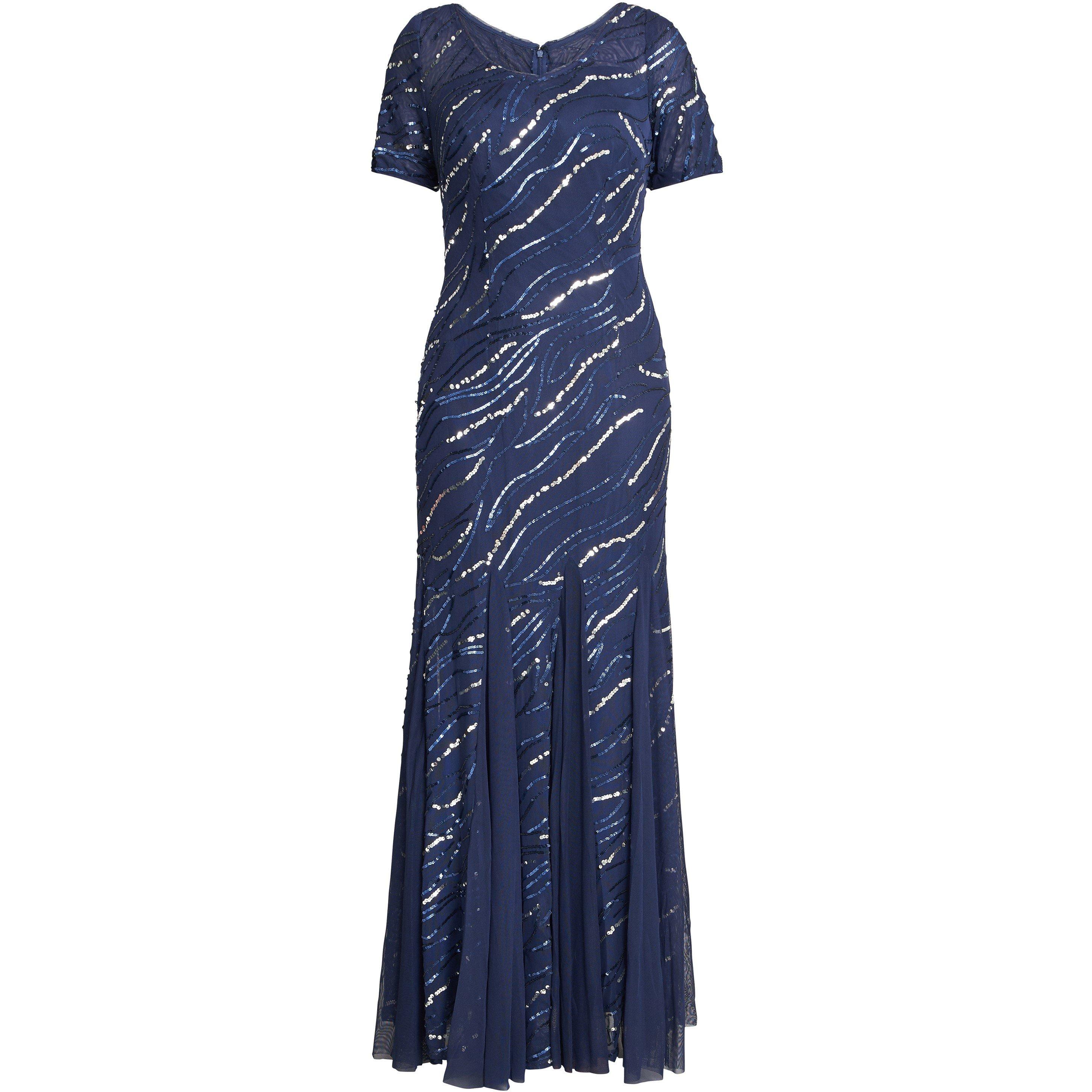 Navy - Gina Bacconi - Maybelle Sequin Mesh Illusion Dress - 4