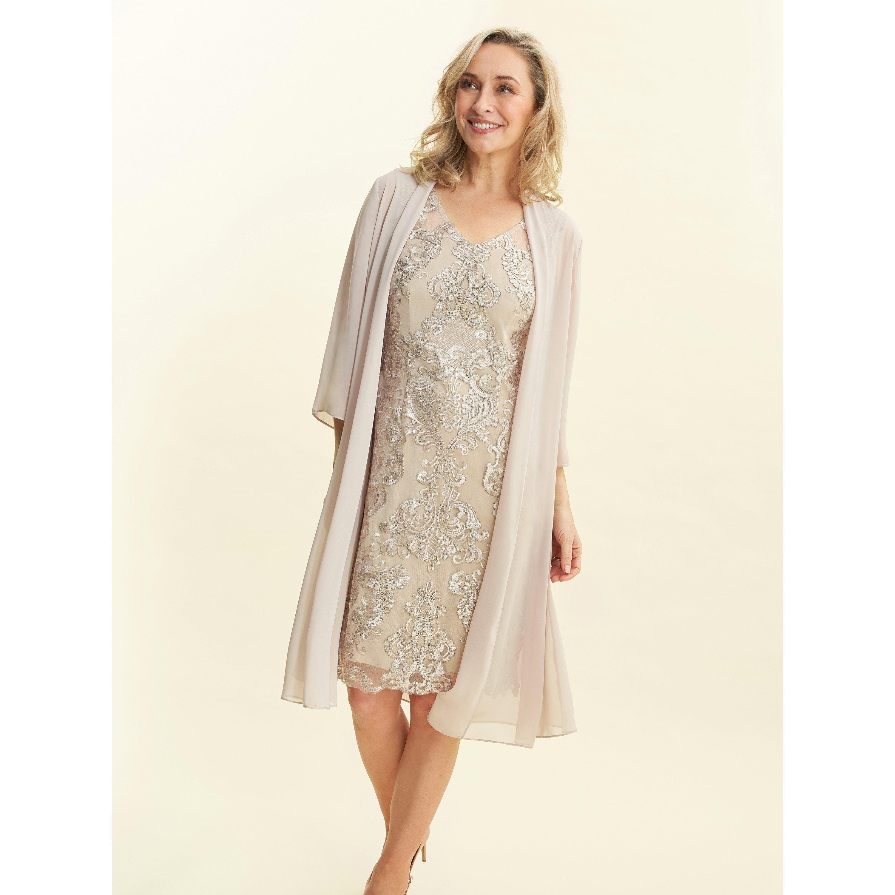 Gina Bacconi Women's Joss Embroidered Dress With Jacket - Taupe - 12