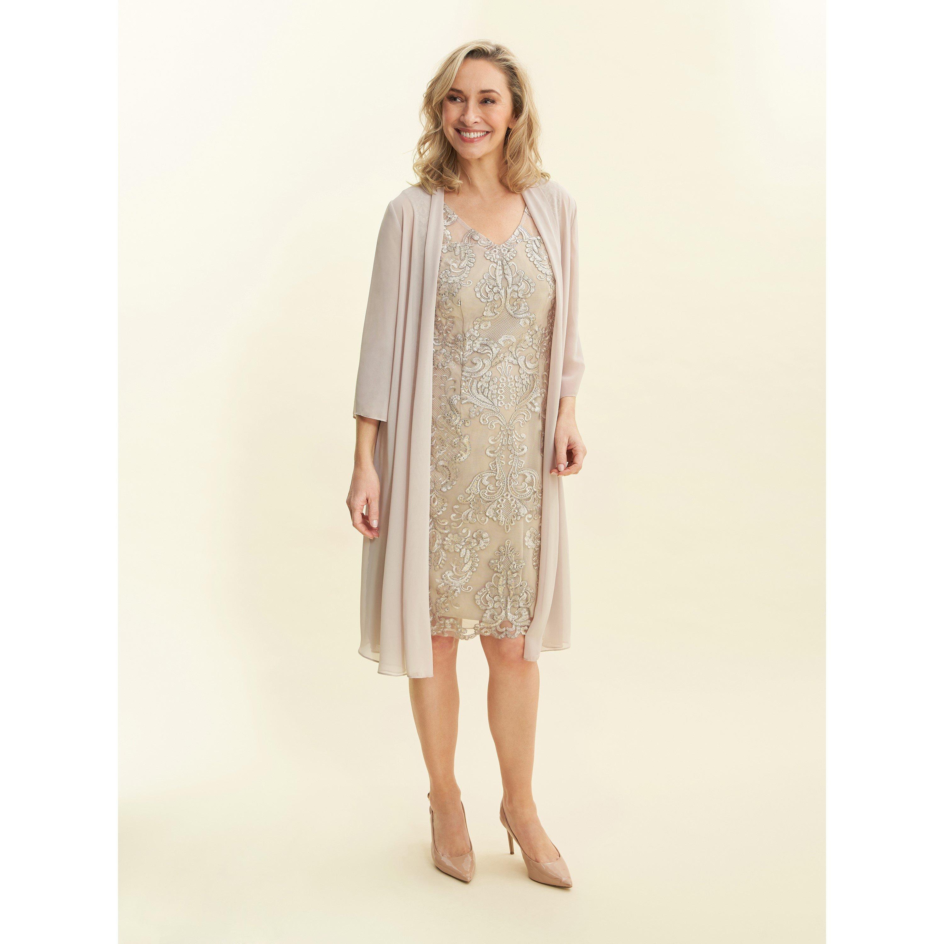 Taupe - Gina Bacconi - Joss Embroidered Dress With Jacket - 3