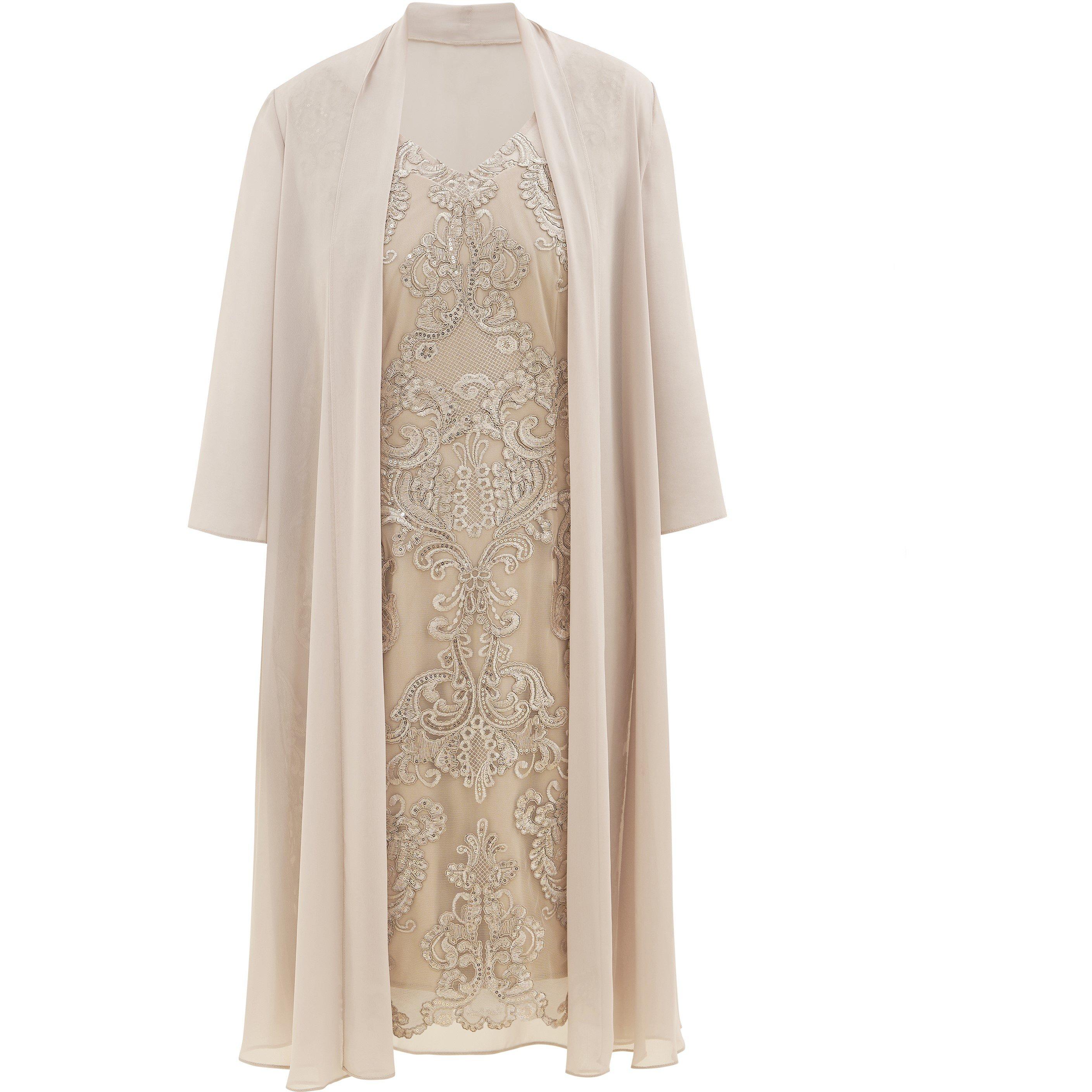 Taupe - Gina Bacconi - Joss Embroidered Dress With Jacket - 4