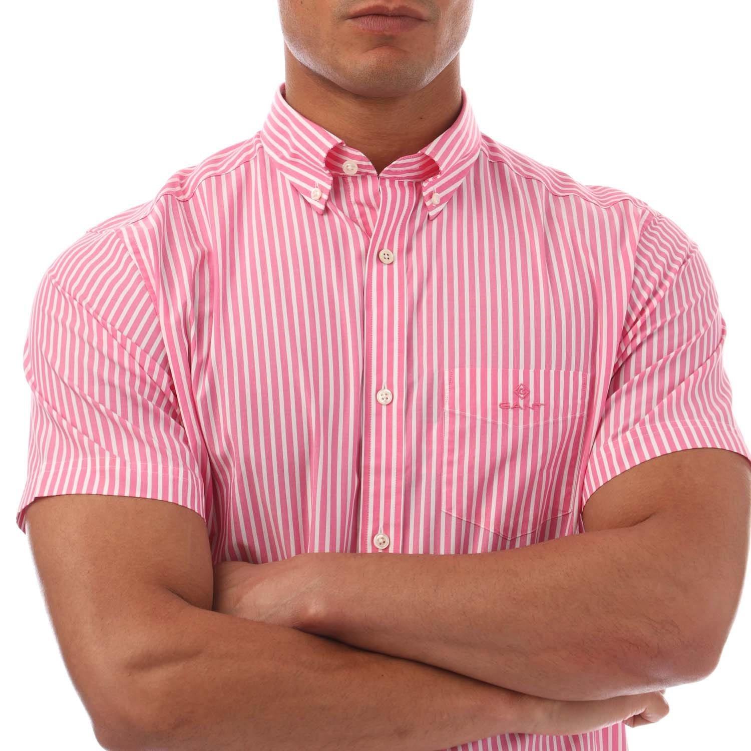 Pink - Gant - Regular Fit Striped Short Sleeve Broadcloth Shirt - 2