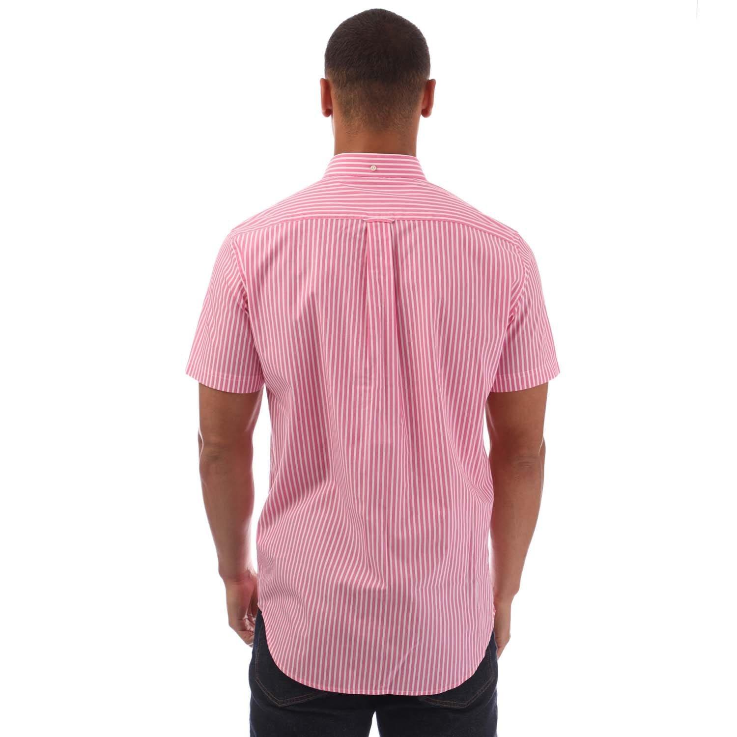 Pink - Gant - Regular Fit Striped Short Sleeve Broadcloth Shirt - 3