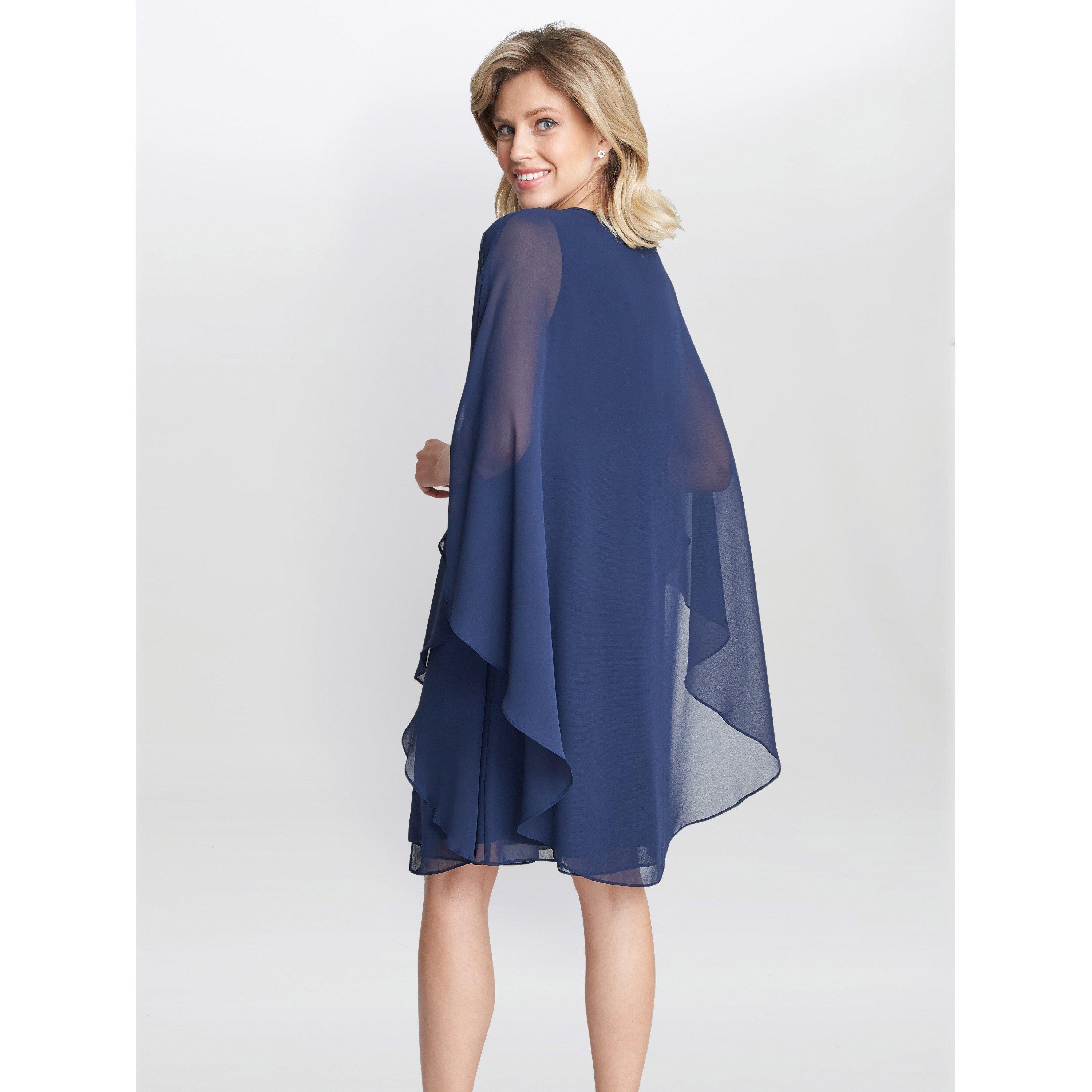 Spring Navy - Gina Bacconi - Laura Chiffon Cape And Beaded Neck Dress - 2