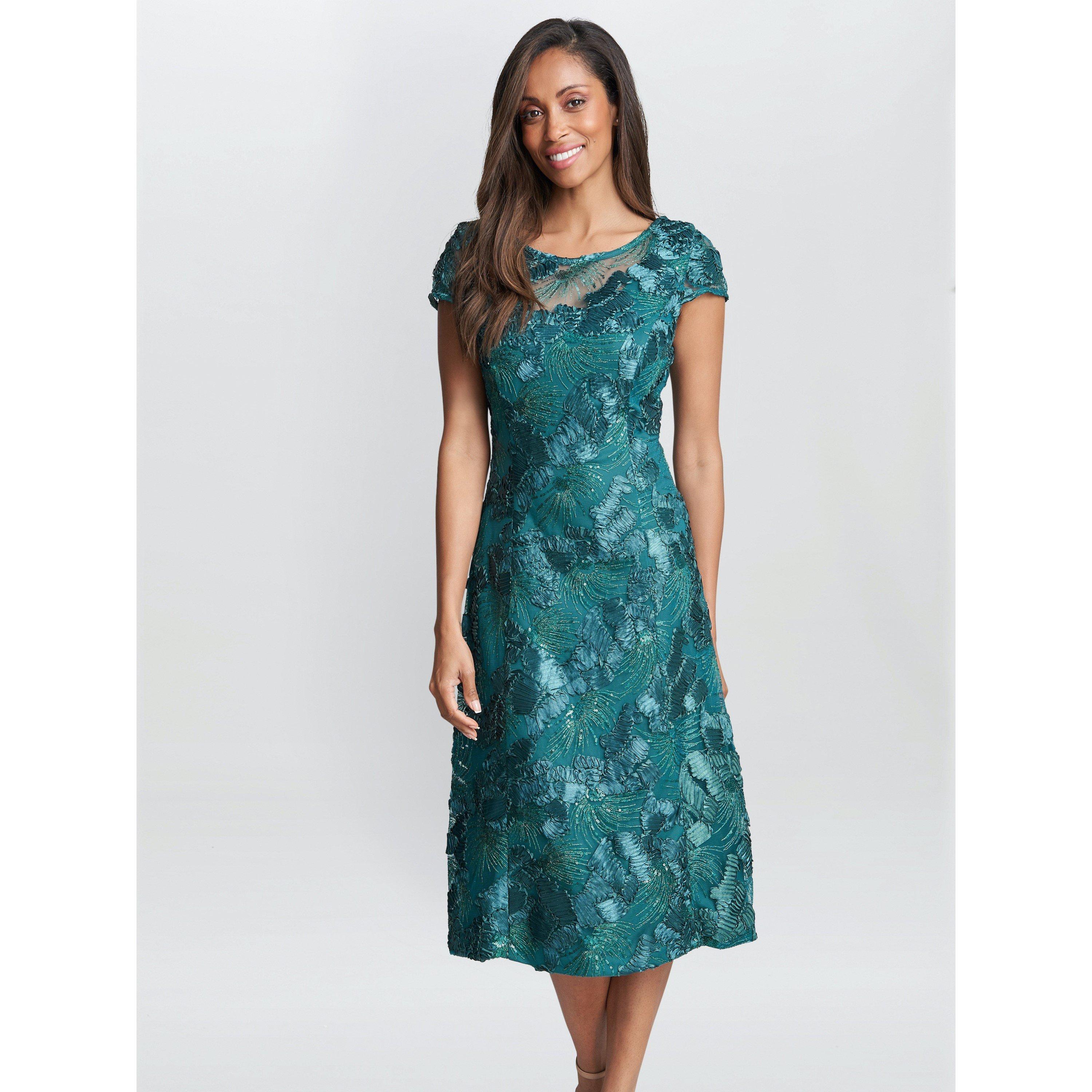 Emerald - Gina Bacconi - Women's Abella Illusion Jewel Floral Party A-Line Dress - 1