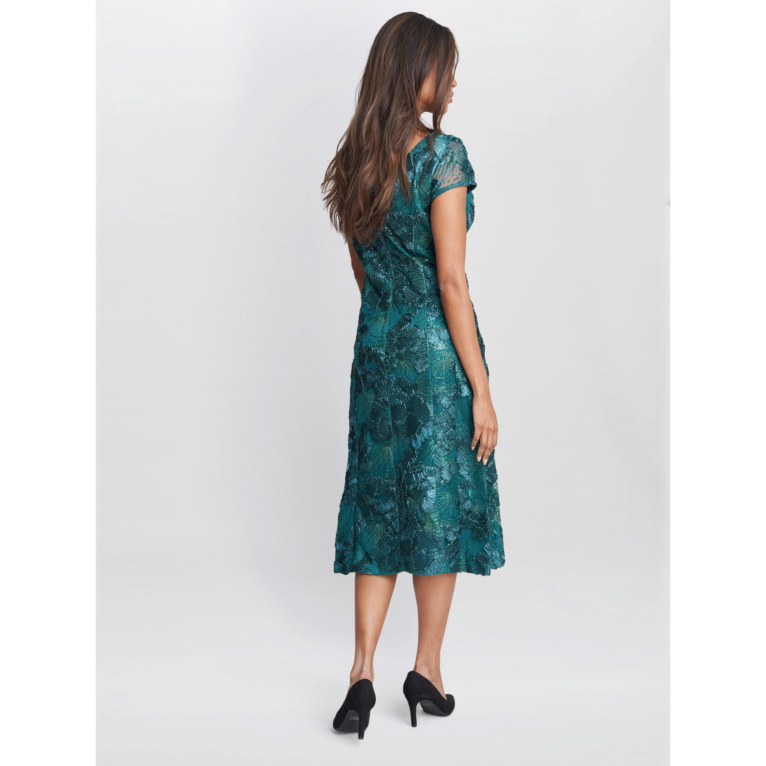 Emerald - Gina Bacconi - Women's Abella Illusion Jewel Floral Party A-Line Dress - 2