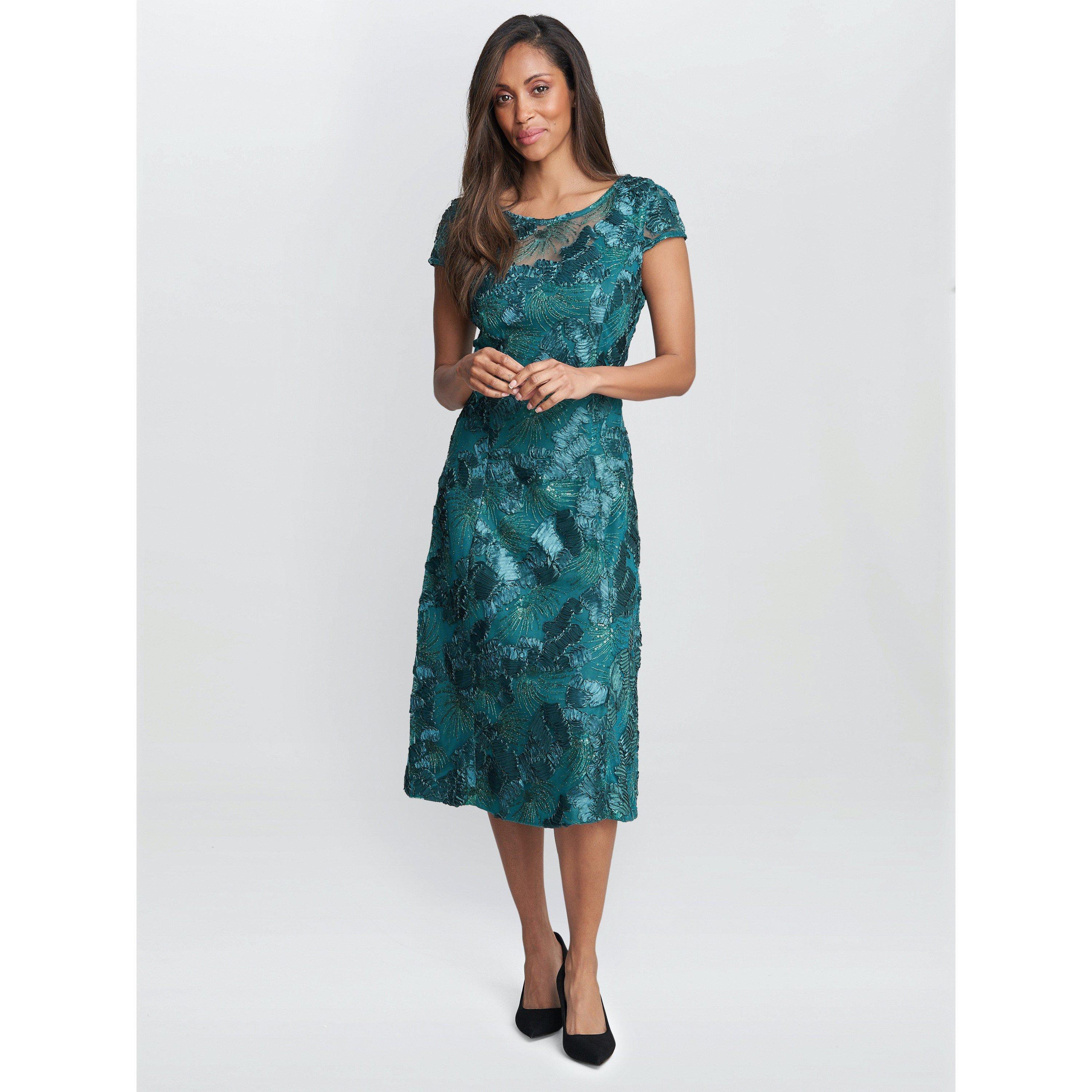 Emerald - Gina Bacconi - Women's Abella Illusion Jewel Floral Party A-Line Dress - 3