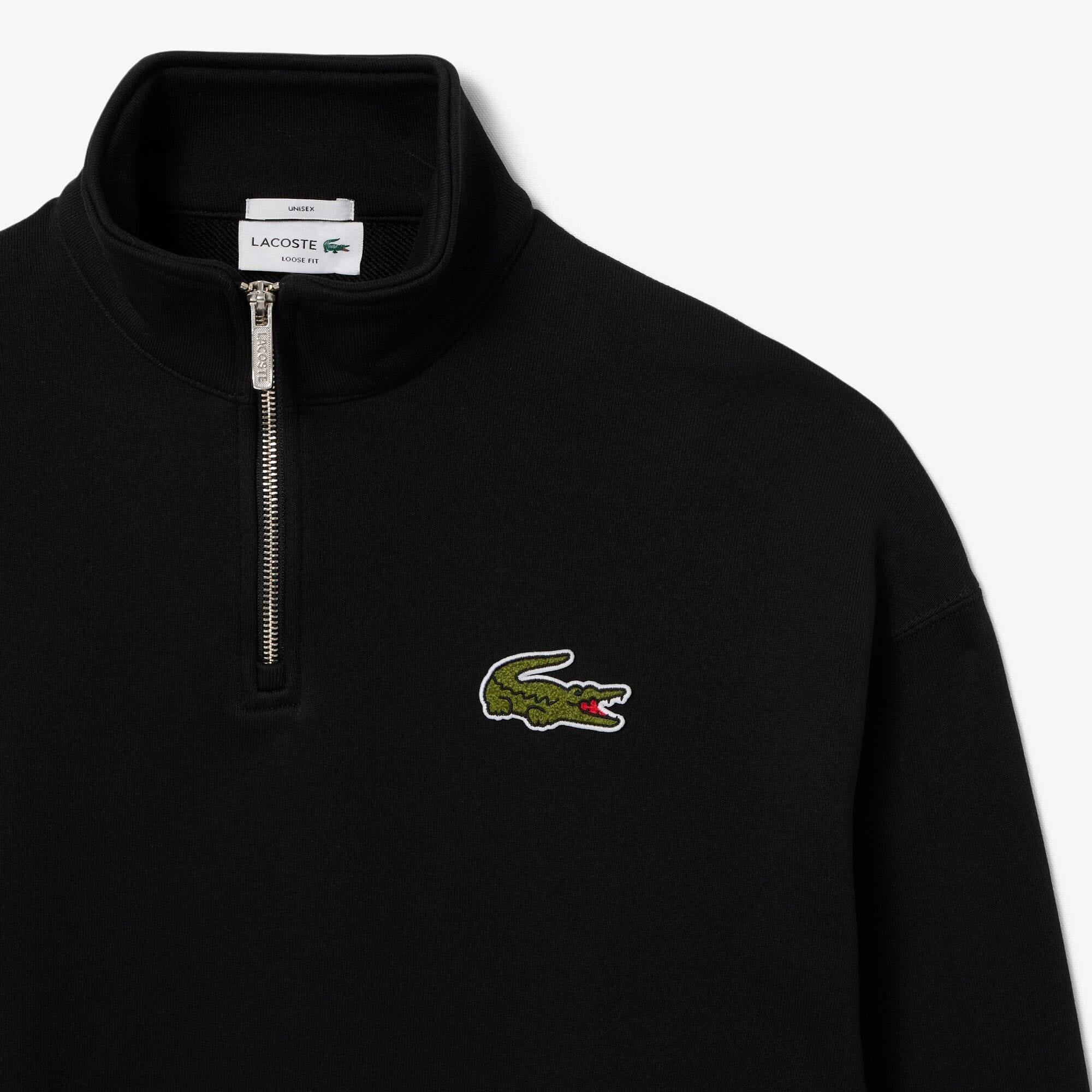 Black - Lacoste - Loose-Fit Zip Neck Badge Accent Sweatshirt - 5