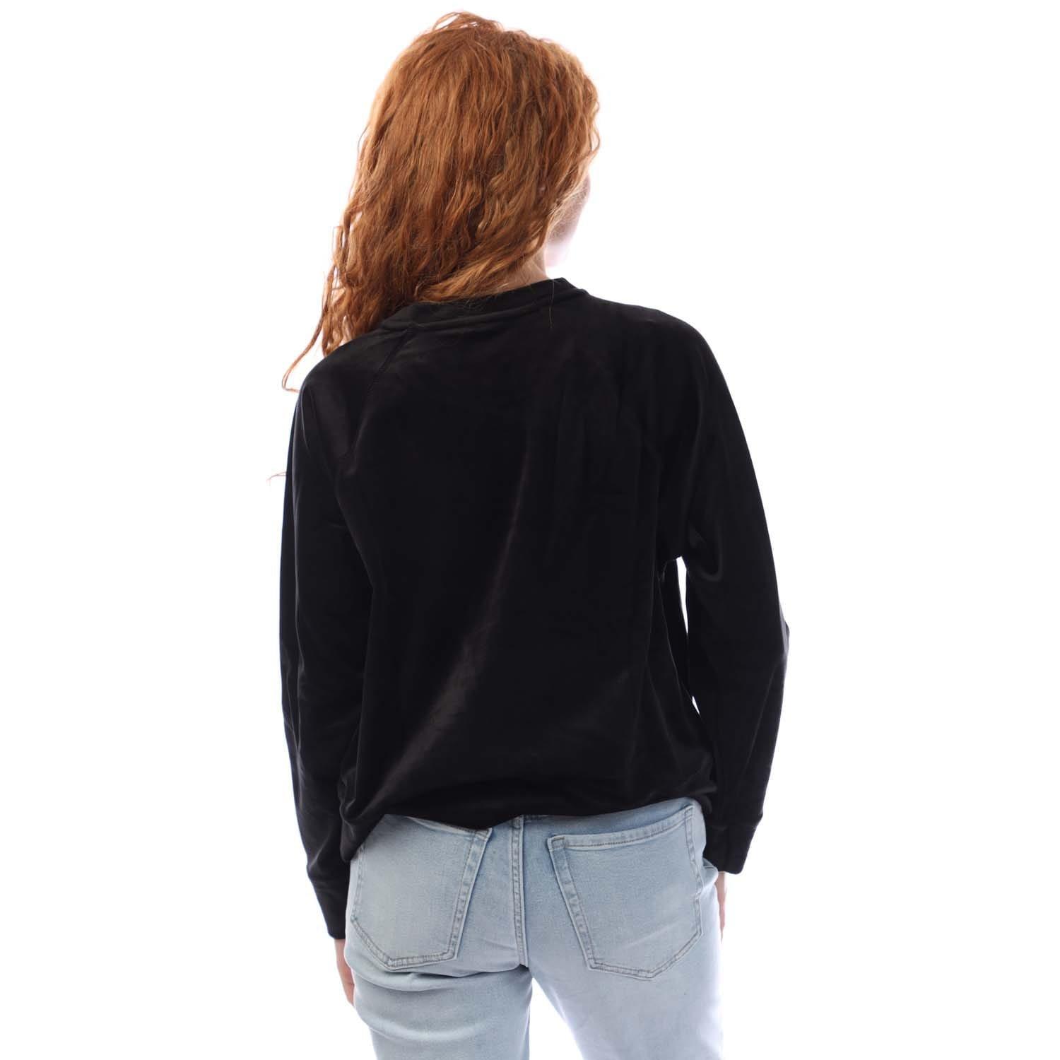 Black - DKNY - Rhinestone Velour Logo Crew Neck Sweatshirt - 3