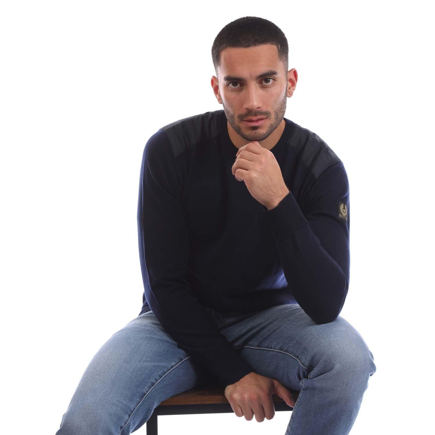 Navy - Belstaff - Merino Crew Neck Kerrigan Jumper - 4