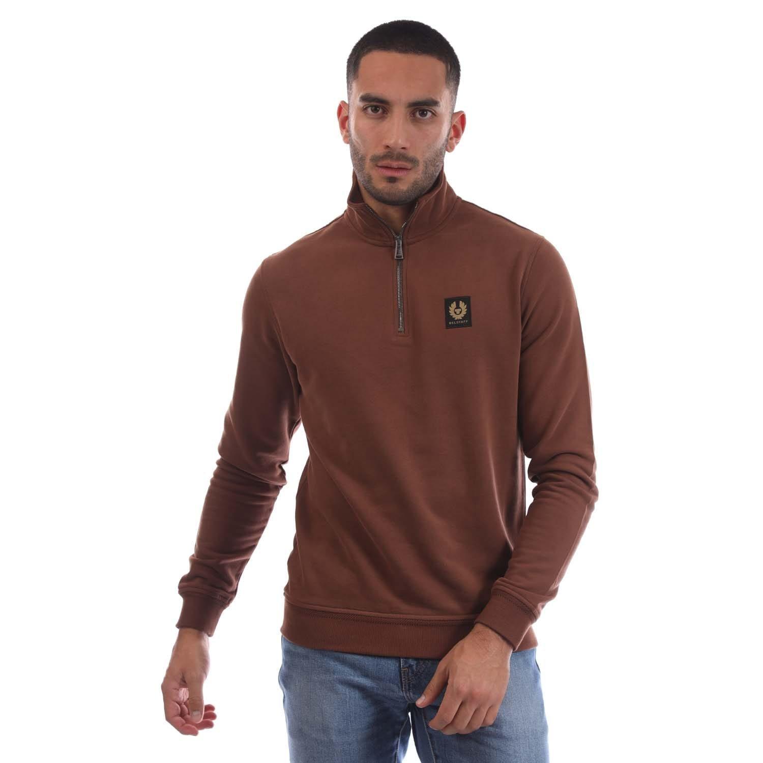 Brown - Belstaff - Fleeced Quarter Zip Sweatshirt - 1