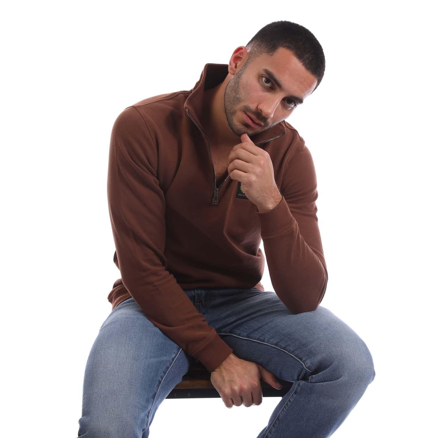 Brown - Belstaff - Fleeced Quarter Zip Sweatshirt - 4