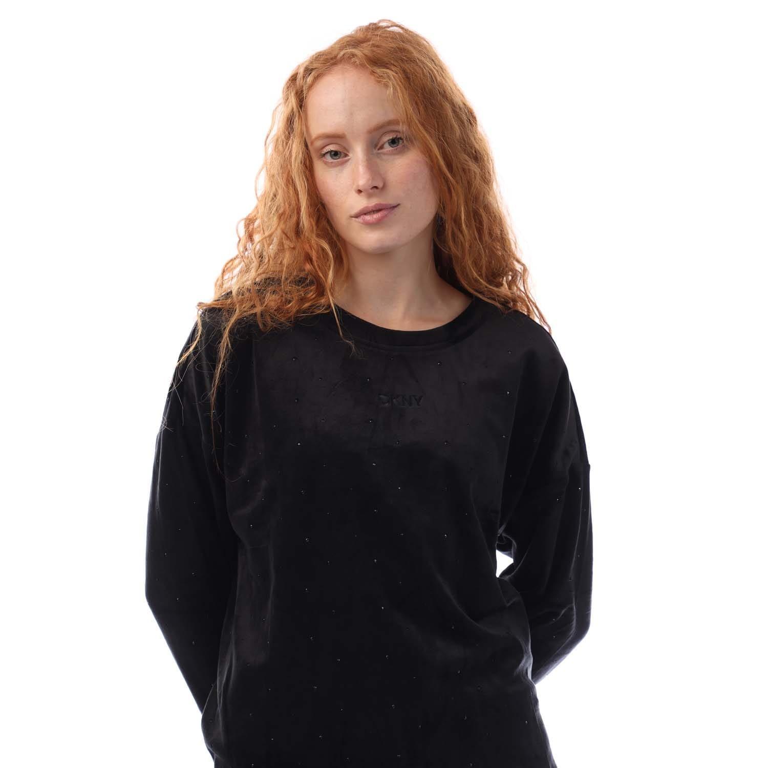 Black - DKNY - All over Rhinestone Crewneck Sweatshirt - 2