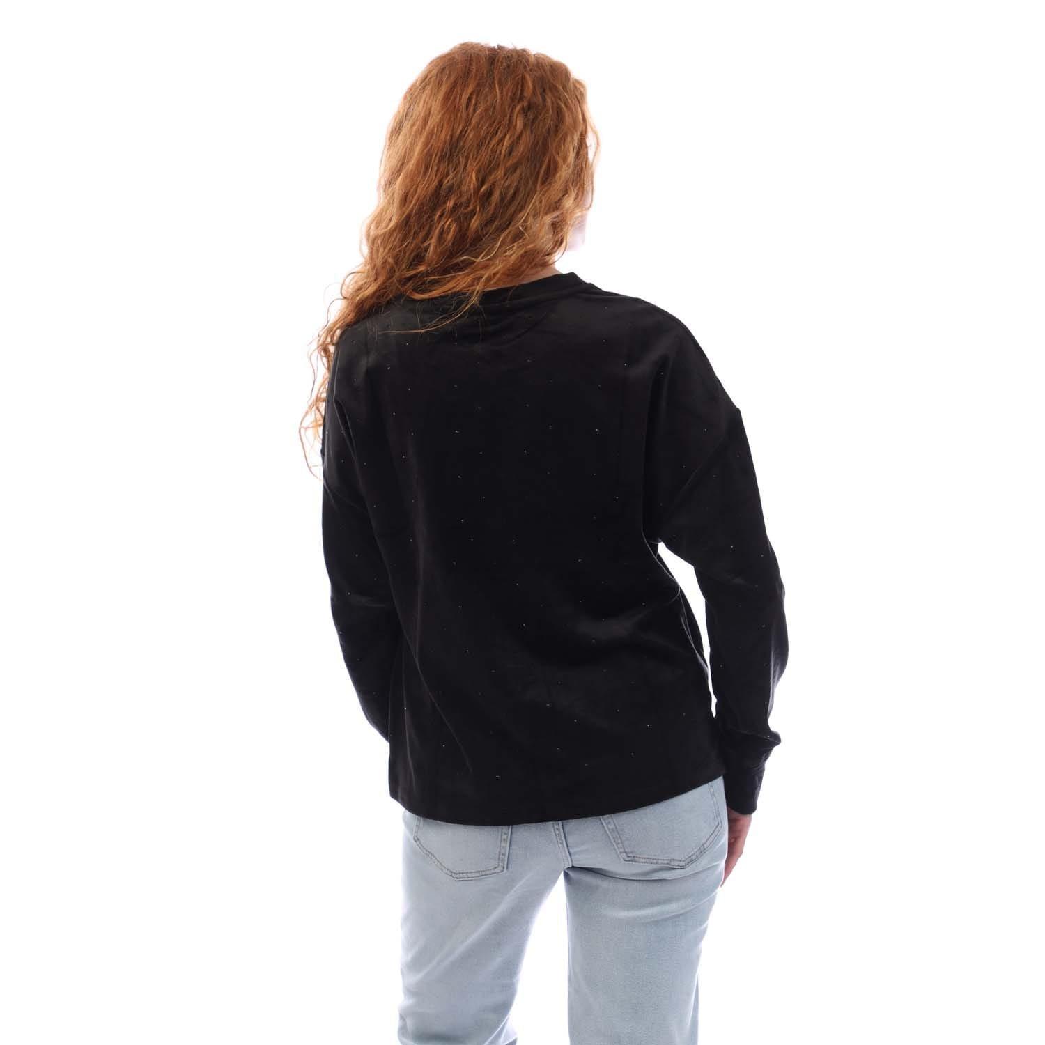 Black - DKNY - All over Rhinestone Crewneck Sweatshirt - 3