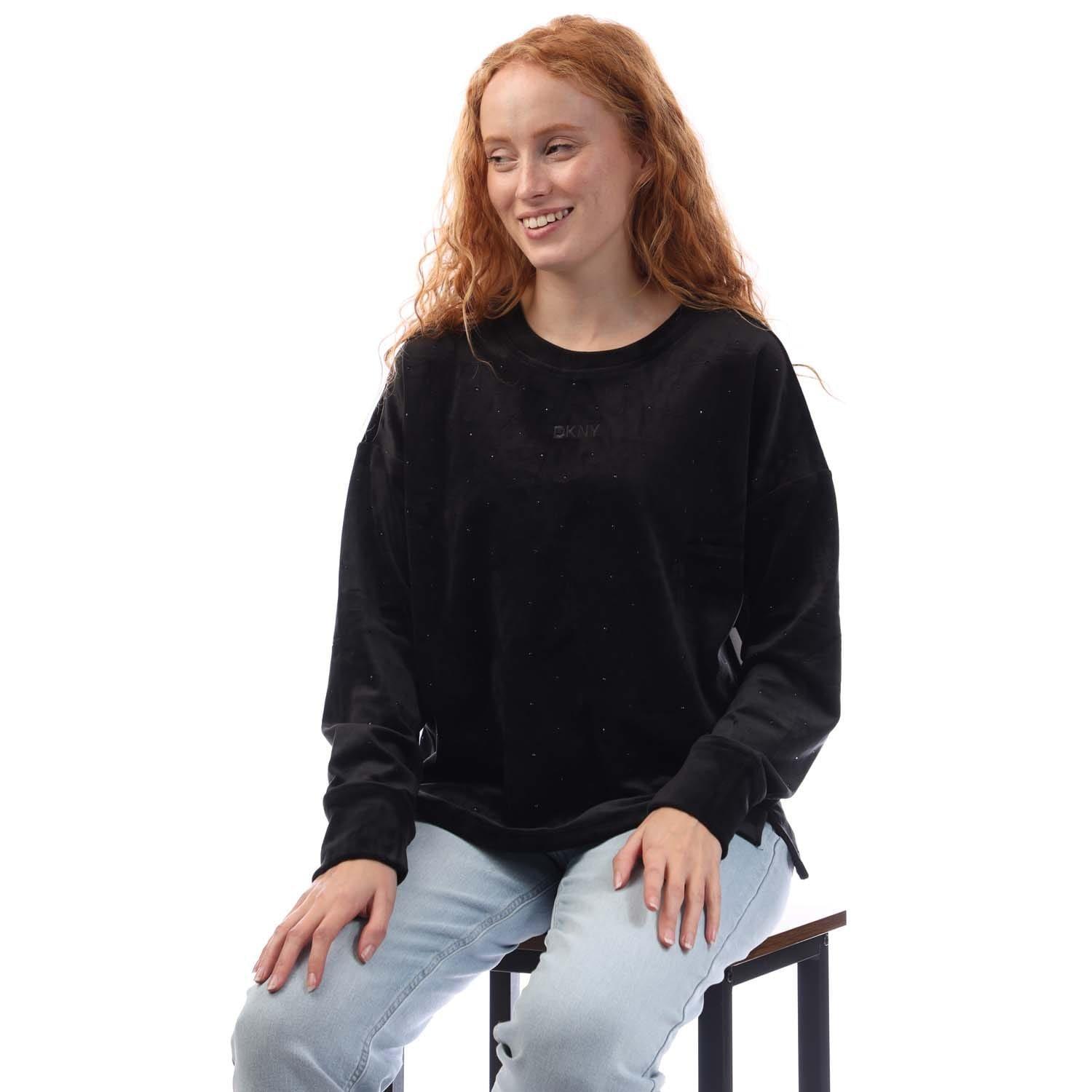 Black - DKNY - All over Rhinestone Crewneck Sweatshirt - 4