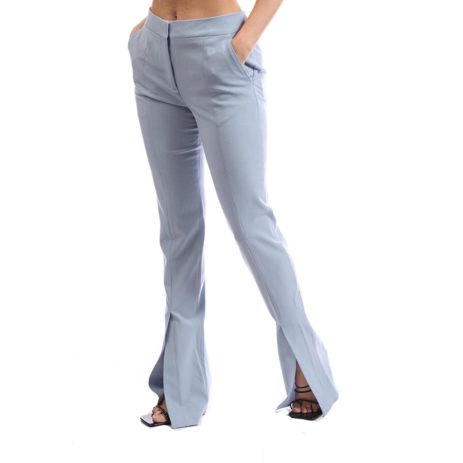 Light Blue - Off White - Wool Blend Basic Slim Pants - 2