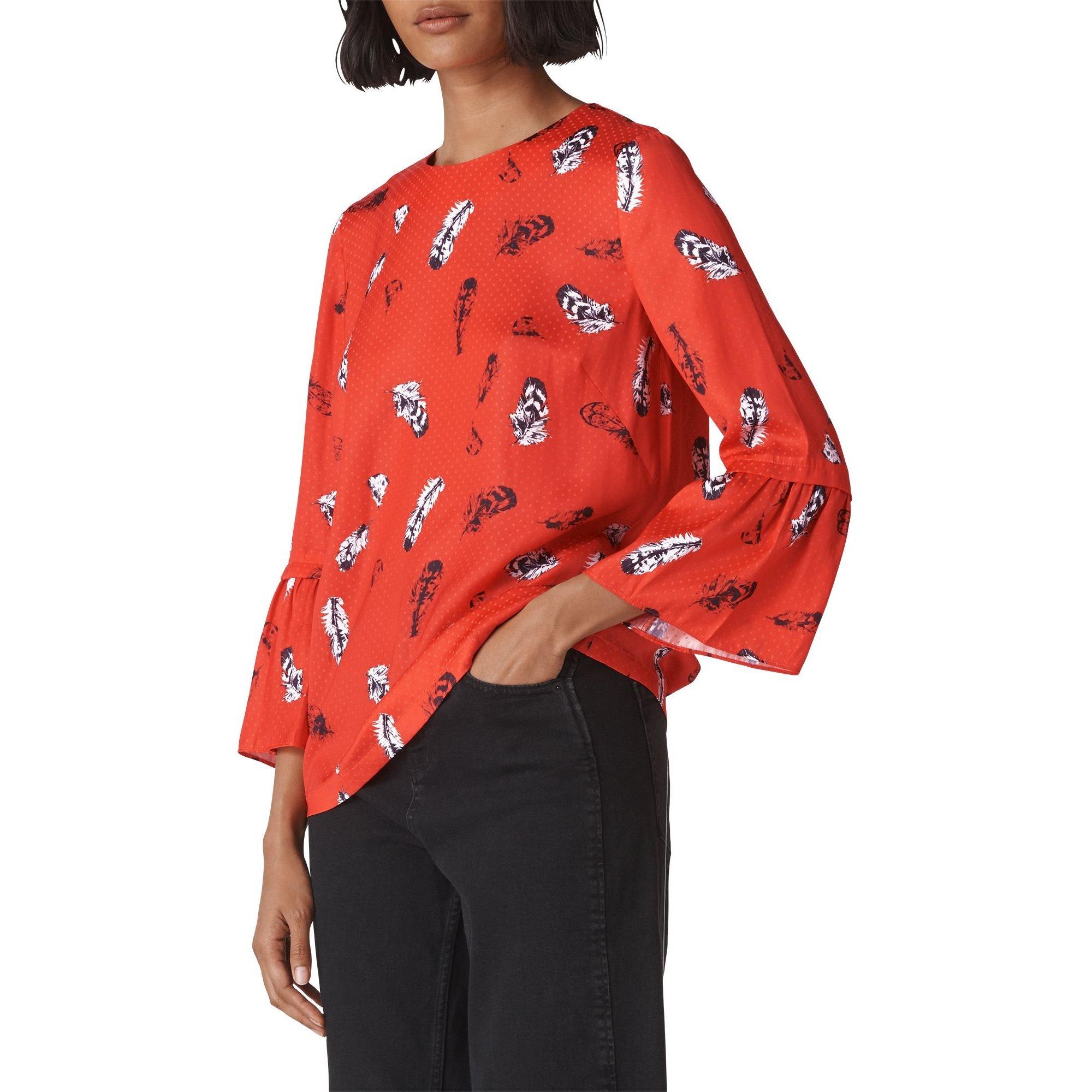 red multi - Whistles - Feather Print Millie Frill Top - 2