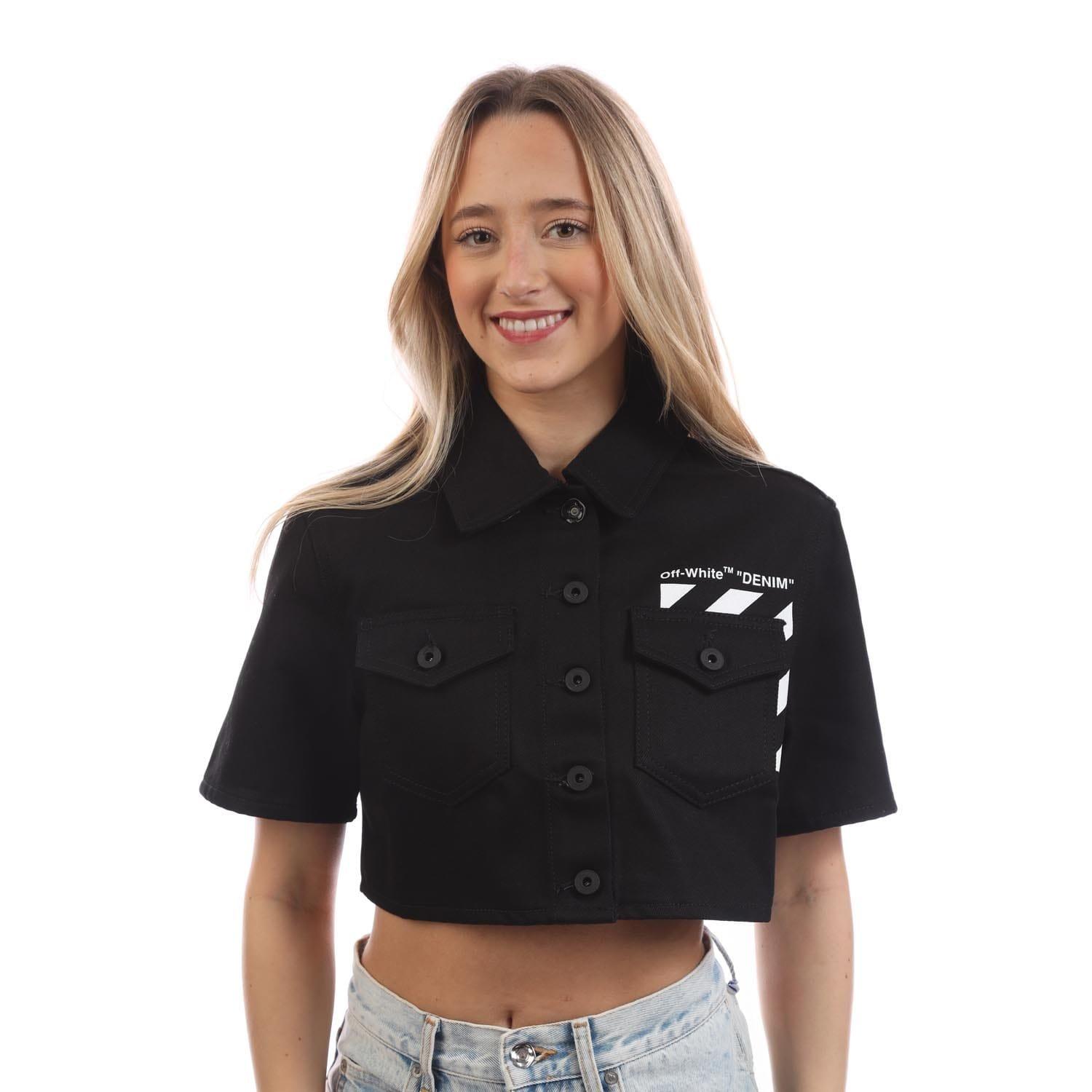 Black-White - Off White - Diagonal Pocket Cropped Shirt - 1