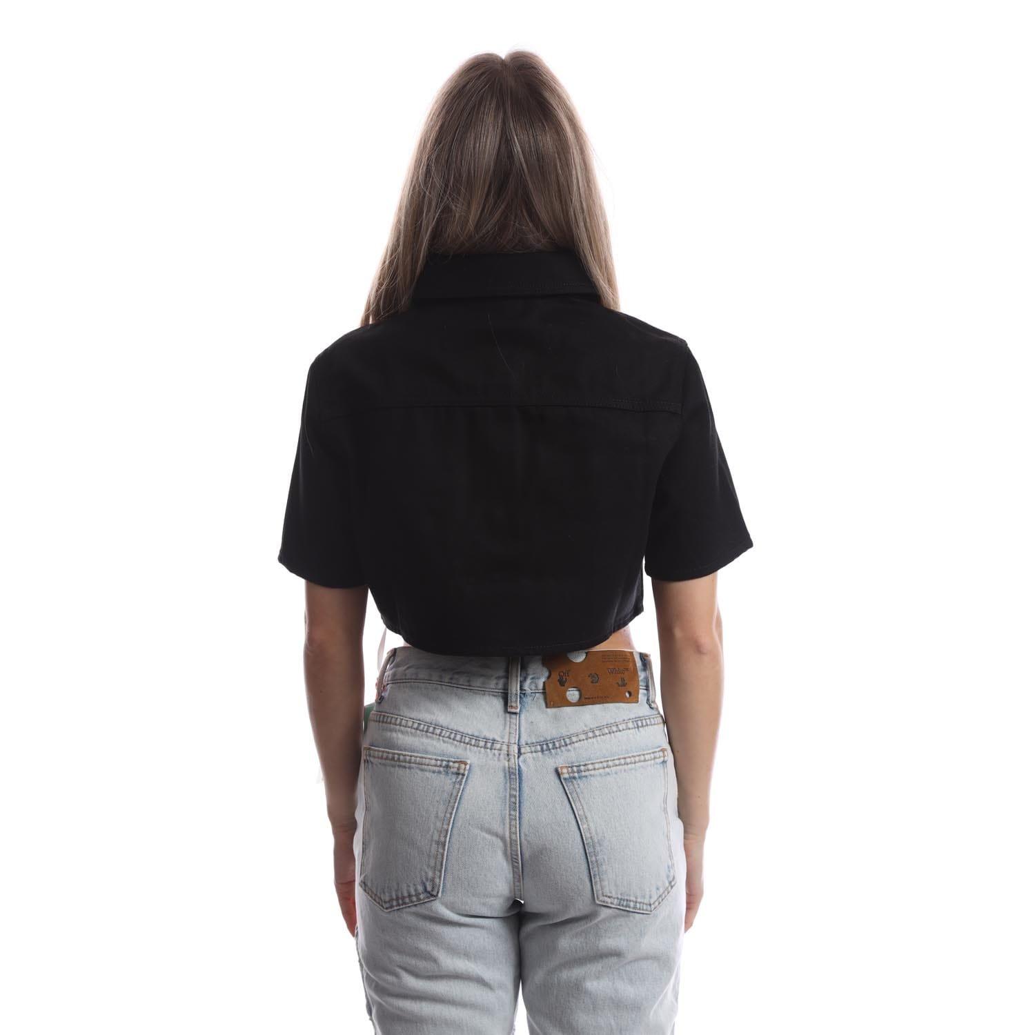 Black-White - Off White - Diagonal Pocket Cropped Shirt - 3