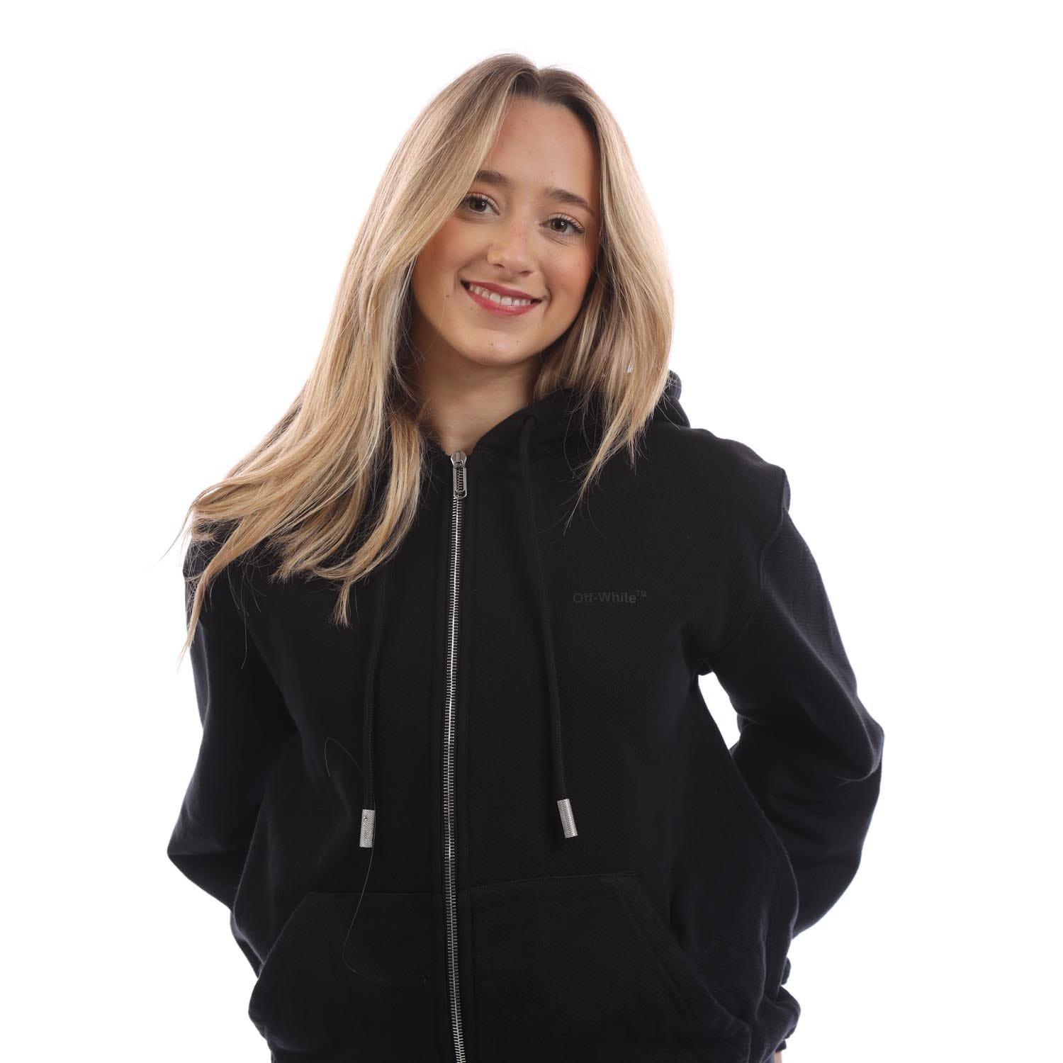 Black - Off White - Diagonal Regular Zip-Up Hoodie - 2