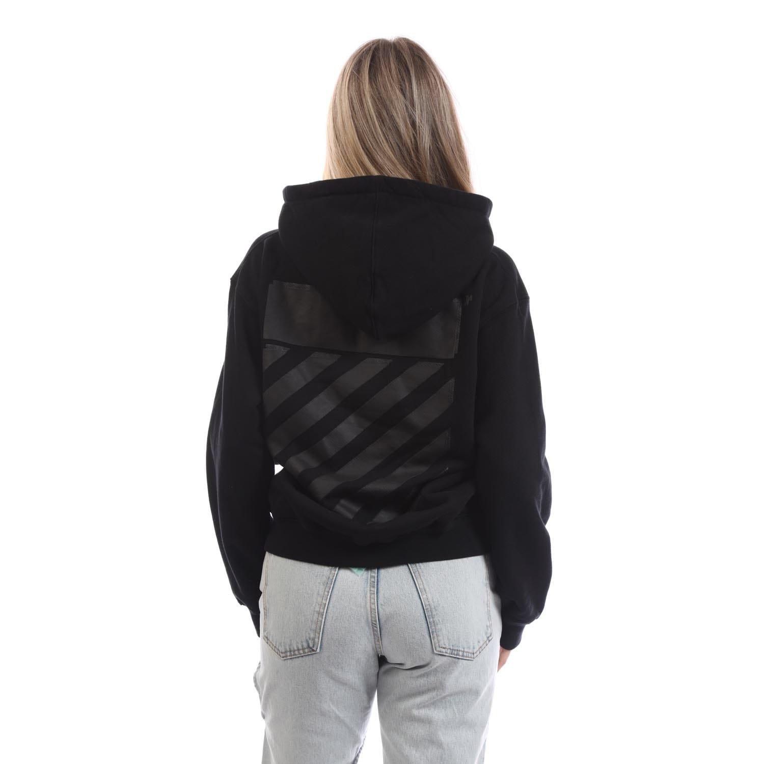 Black - Off White - Diagonal Regular Zip-Up Hoodie - 3