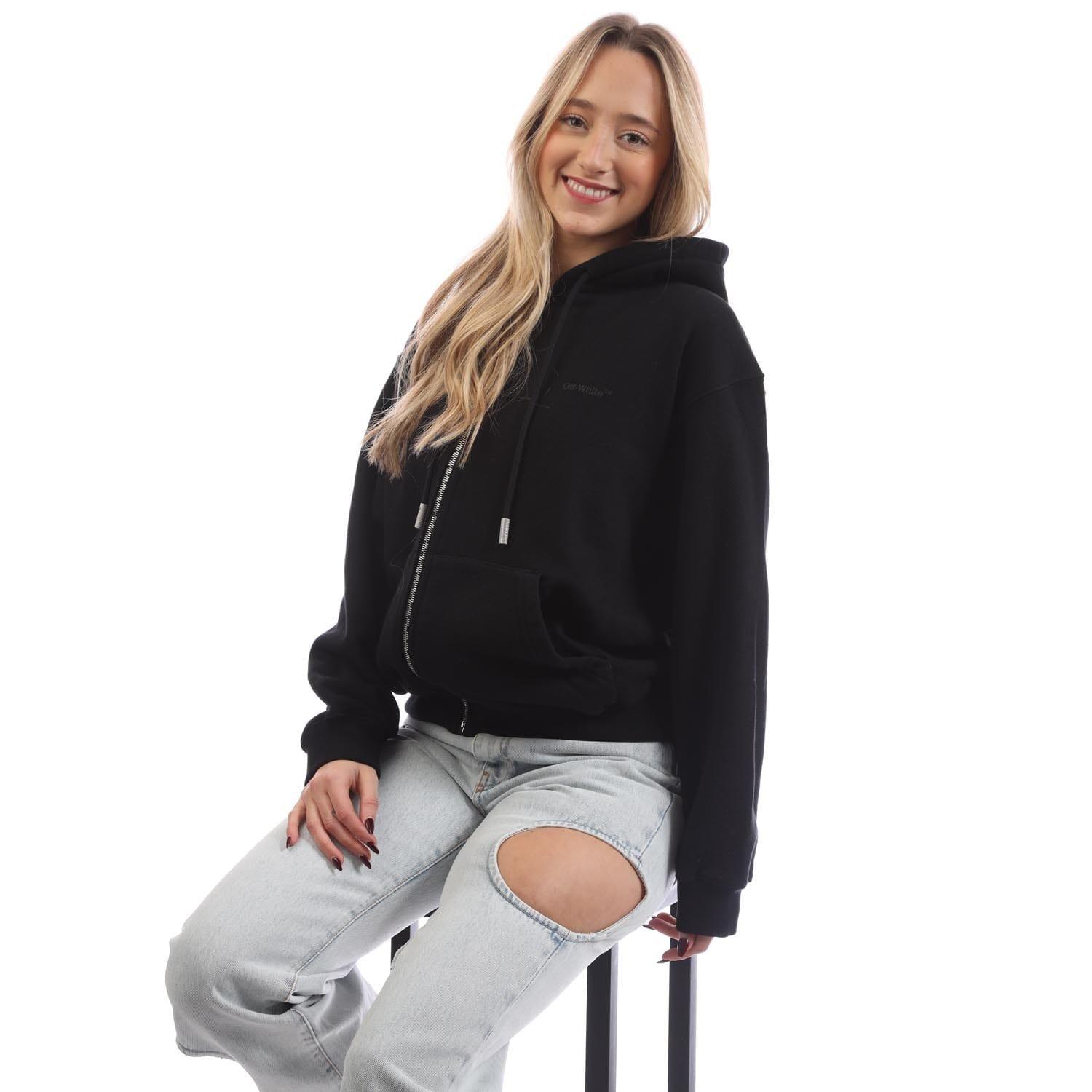 Black - Off White - Diagonal Regular Zip-Up Hoodie - 4