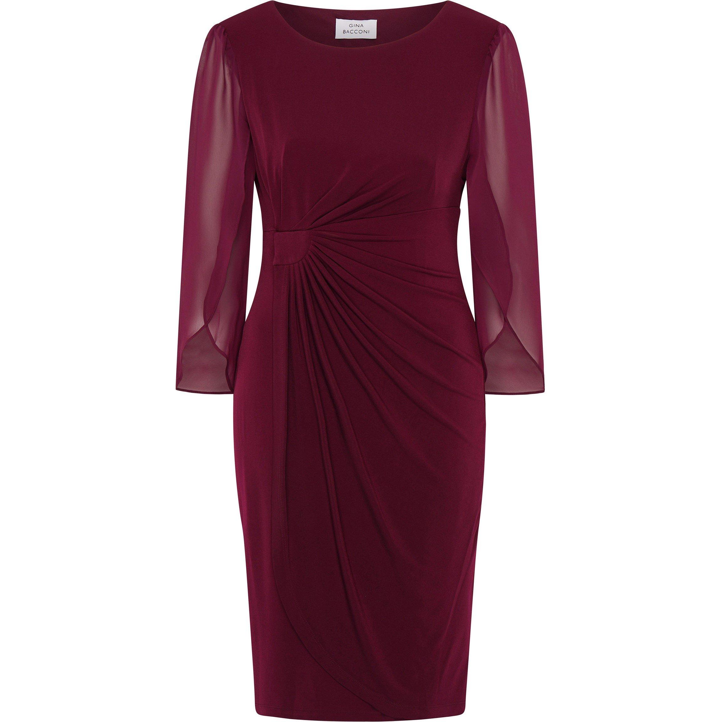 Burgundy - Gina Bacconi - Ryder Jersey And Chiffon Wrap Dress - 1