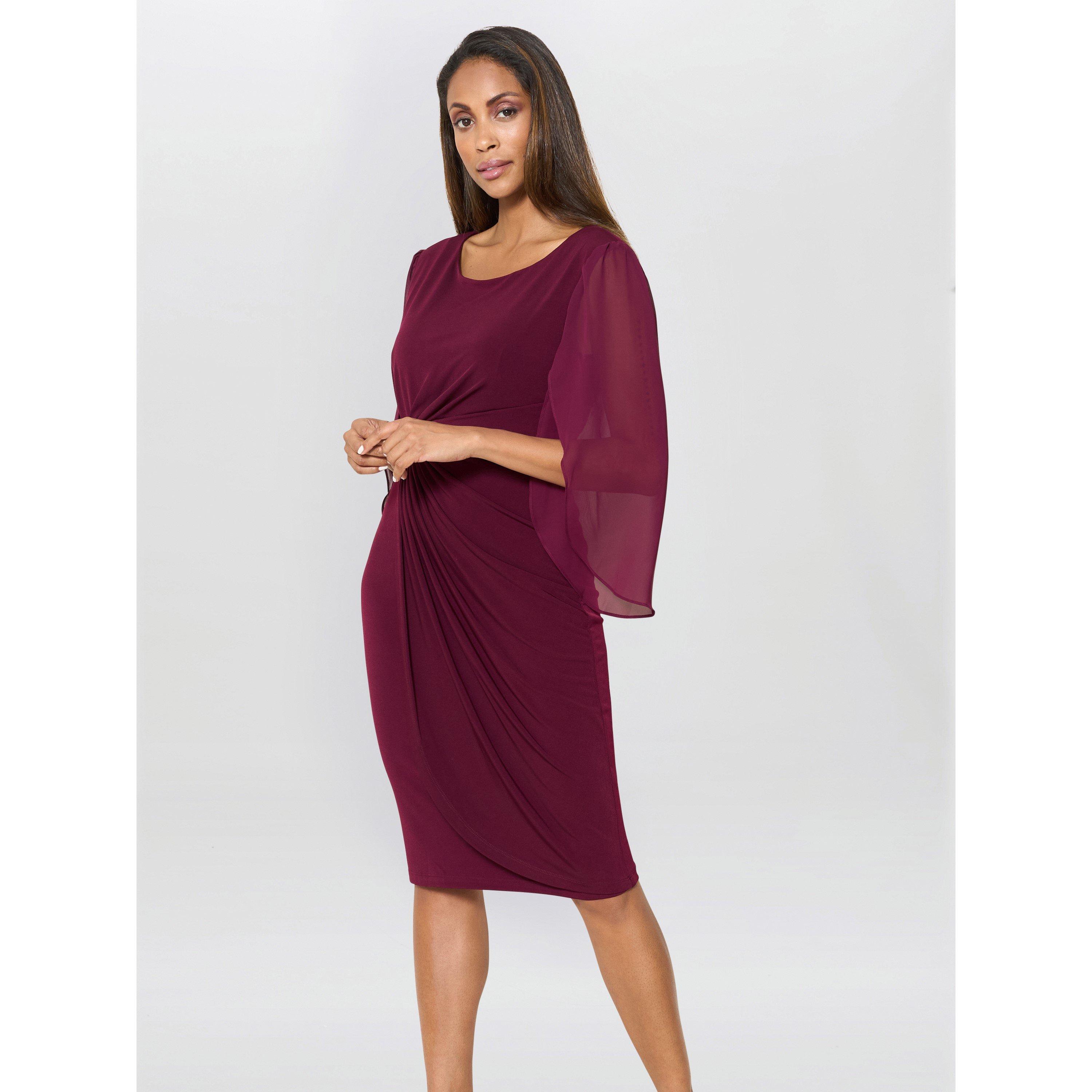 Burgundy - Gina Bacconi - Ryder Jersey And Chiffon Wrap Dress - 2