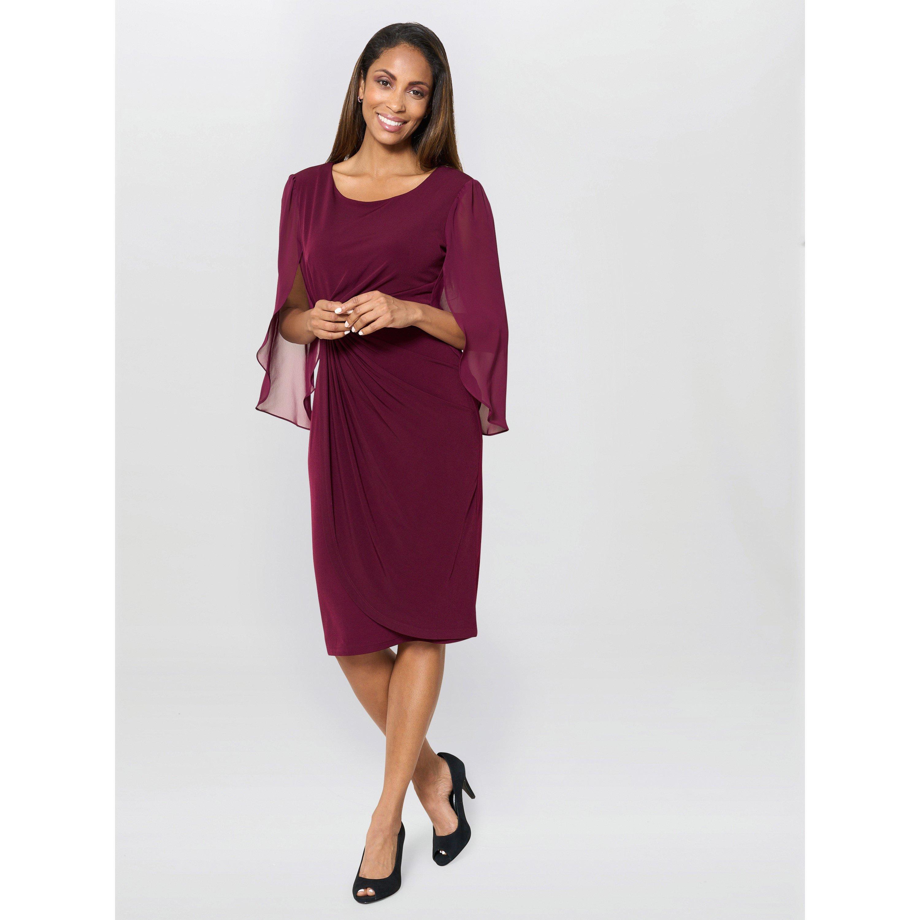 Burgundy - Gina Bacconi - Ryder Jersey And Chiffon Wrap Dress - 4