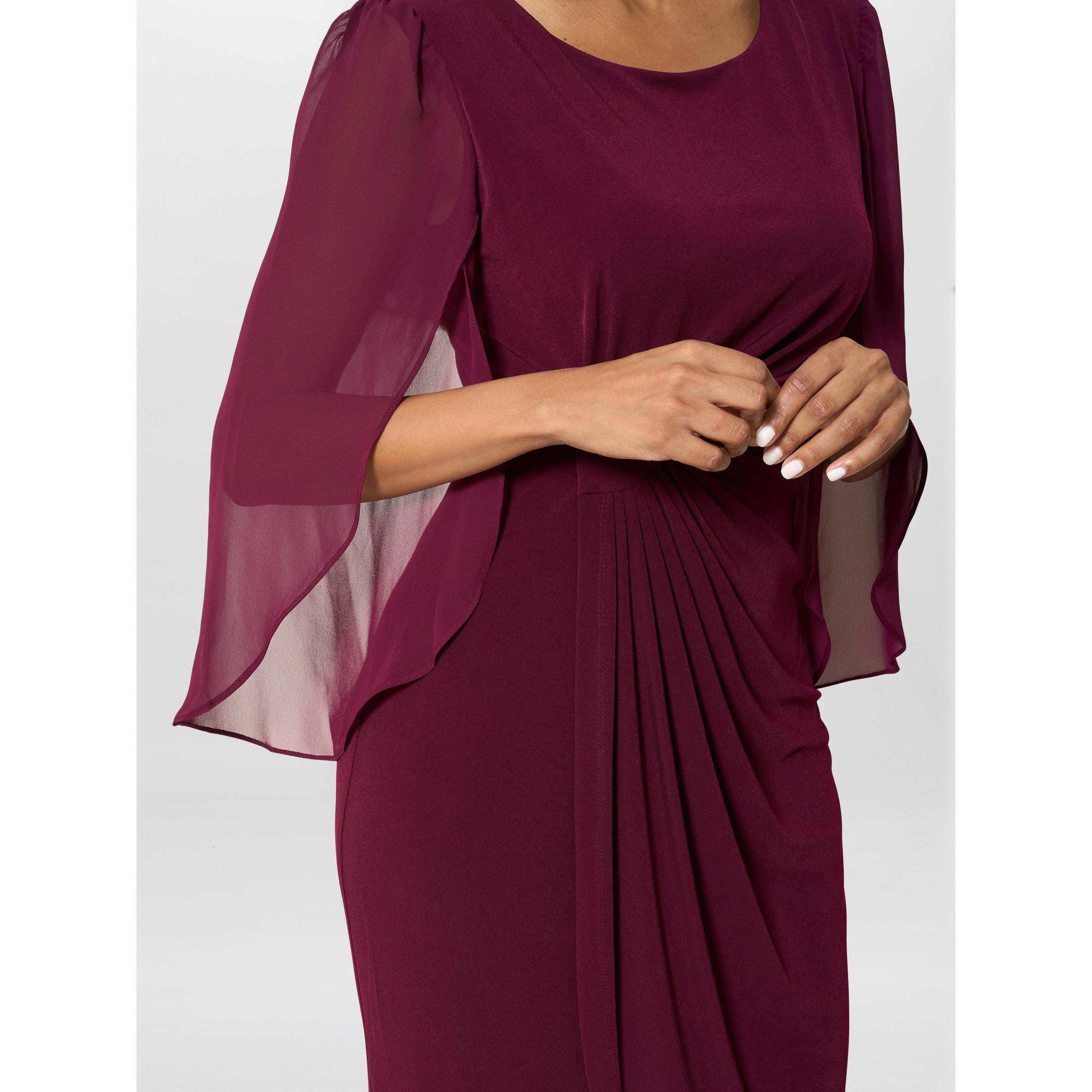 Burgundy - Gina Bacconi - Ryder Jersey And Chiffon Wrap Dress - 5