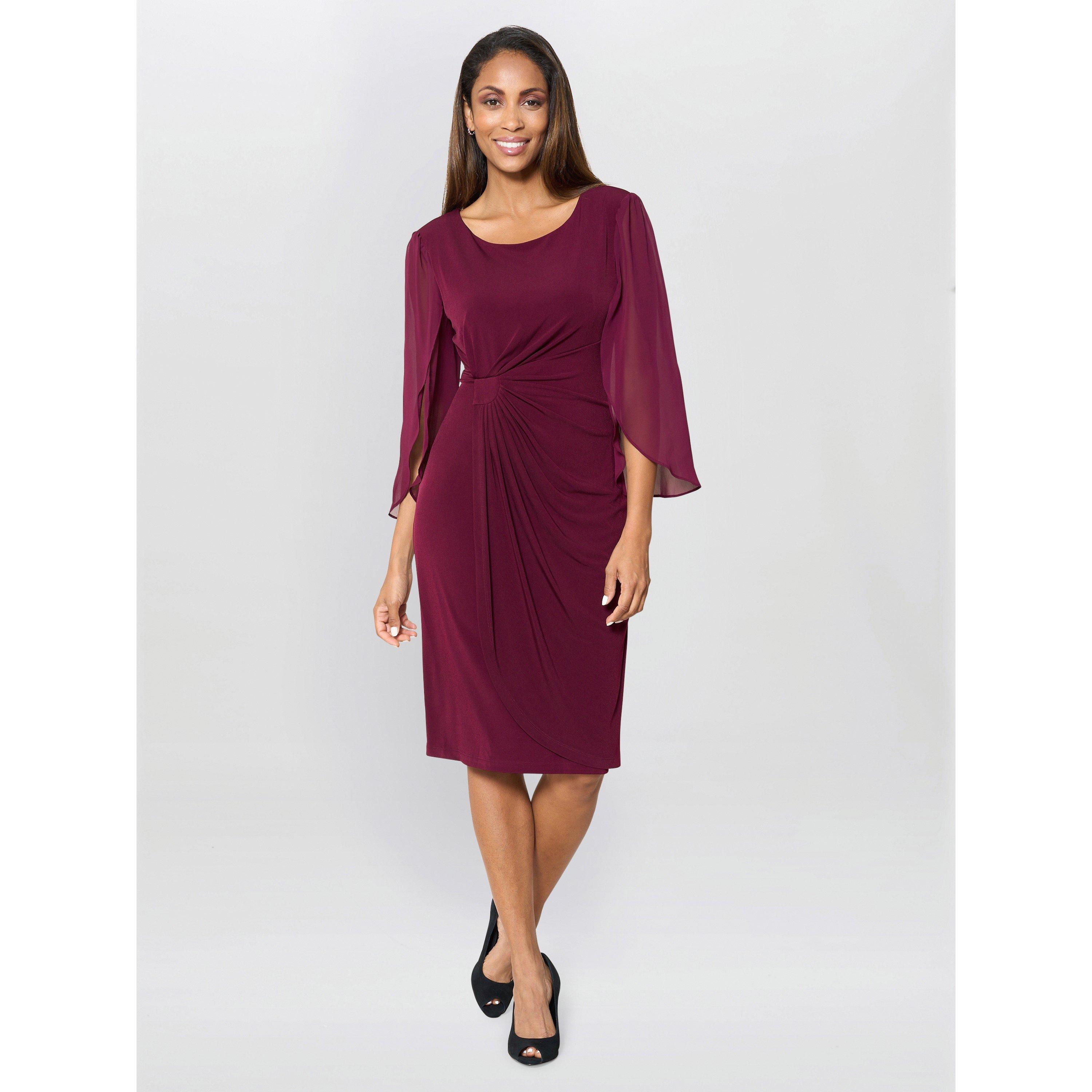 Burgundy - Gina Bacconi - Ryder Jersey And Chiffon Wrap Dress - 6
