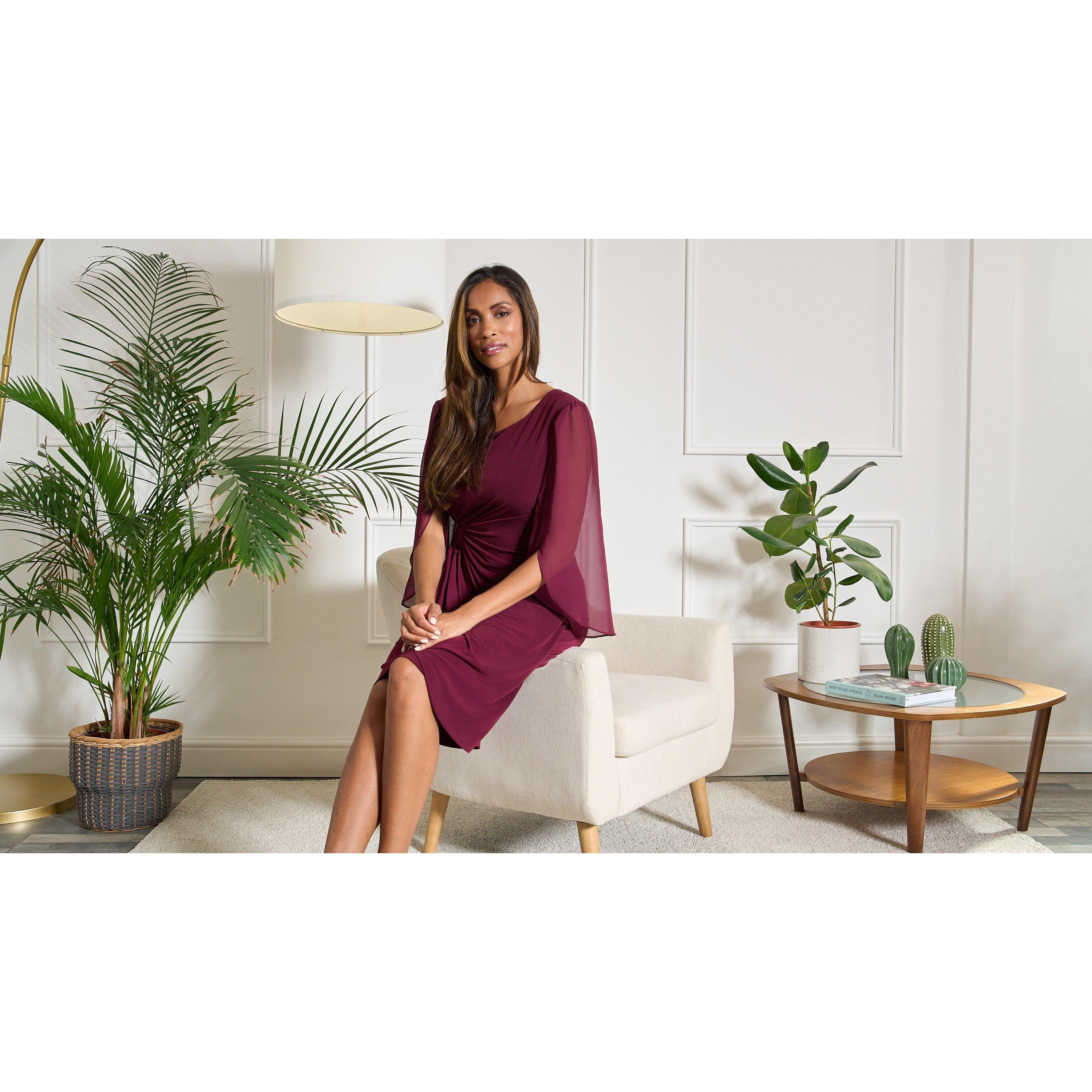 Burgundy - Gina Bacconi - Ryder Jersey And Chiffon Wrap Dress - 7