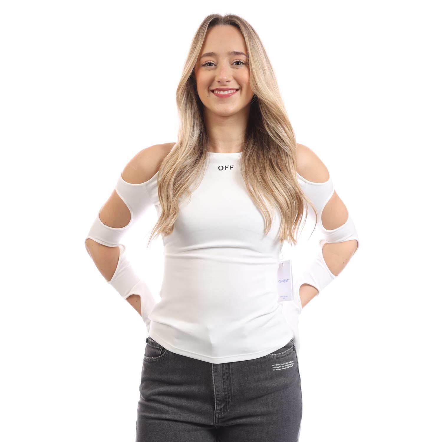 White Black - Off White - Sleek Holes Long Sleeve Top - 1