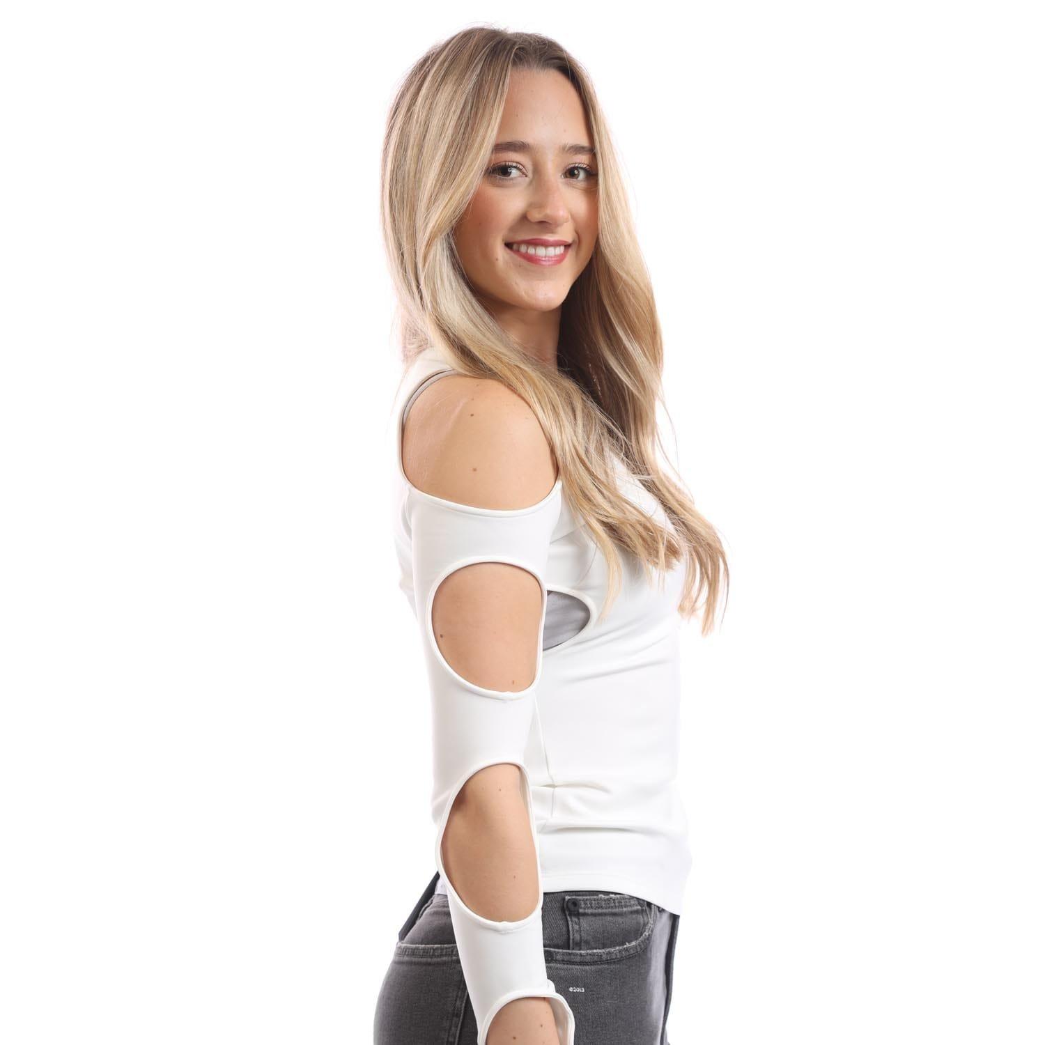 White Black - Off White - Sleek Holes Long Sleeve Top - 4