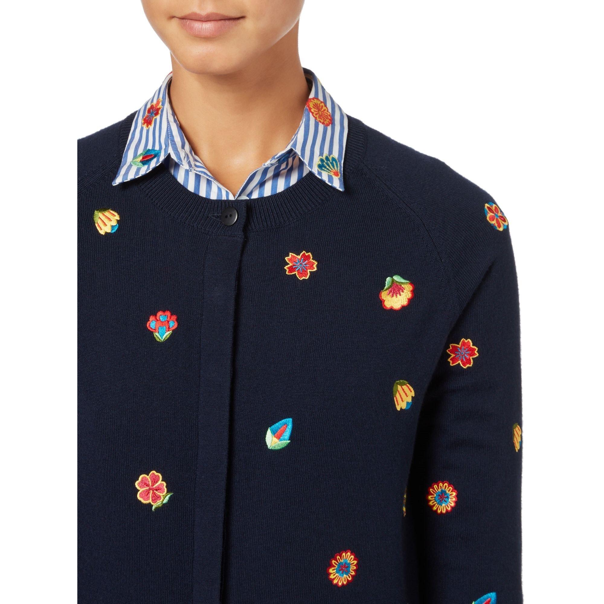 Navy - PS Paul Smith - Embroidered kyoto cardigan - 4
