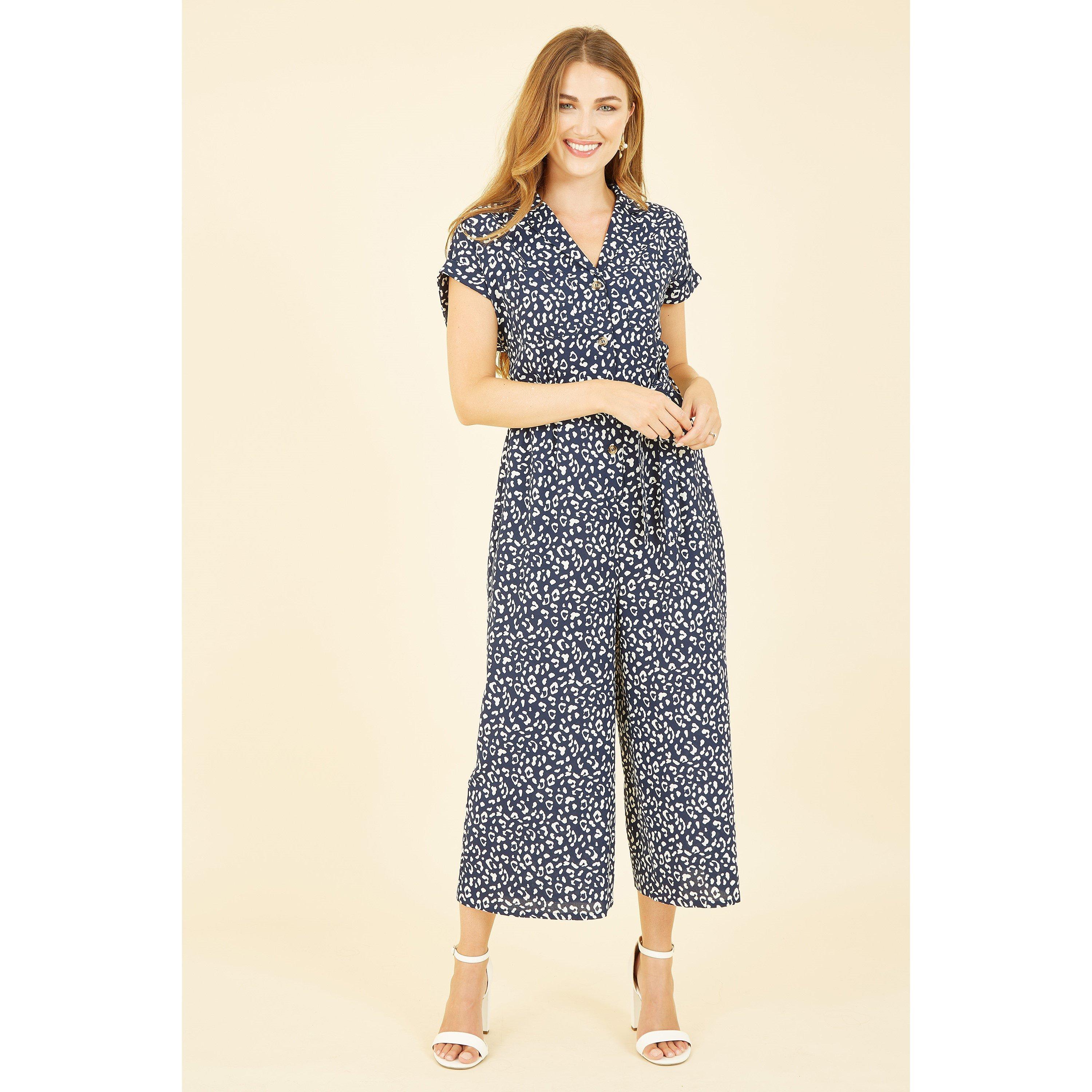 Navy - Yumi - Navy Animal Print Culotte Jumpsuit - 1