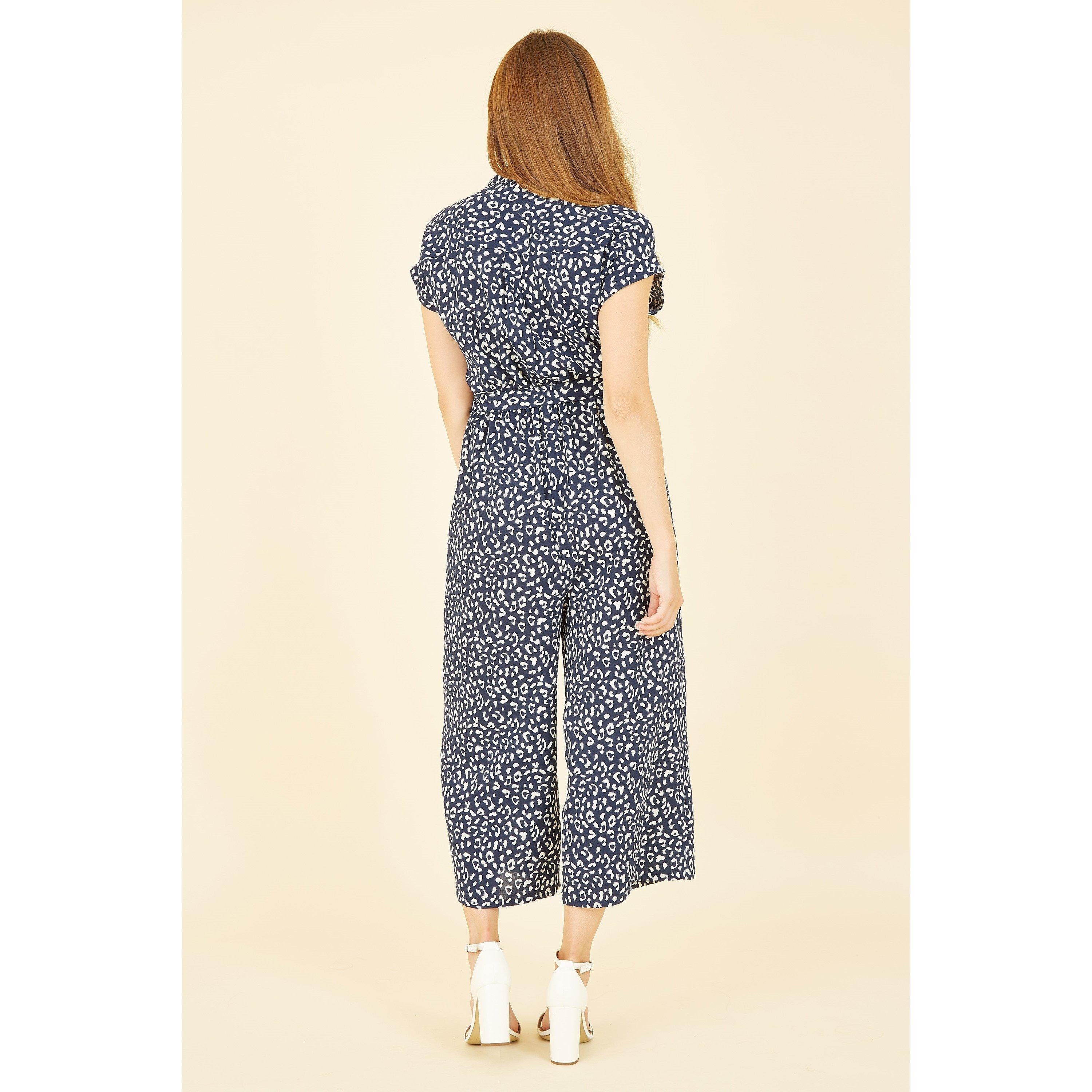 Navy - Yumi - Navy Animal Print Culotte Jumpsuit - 3