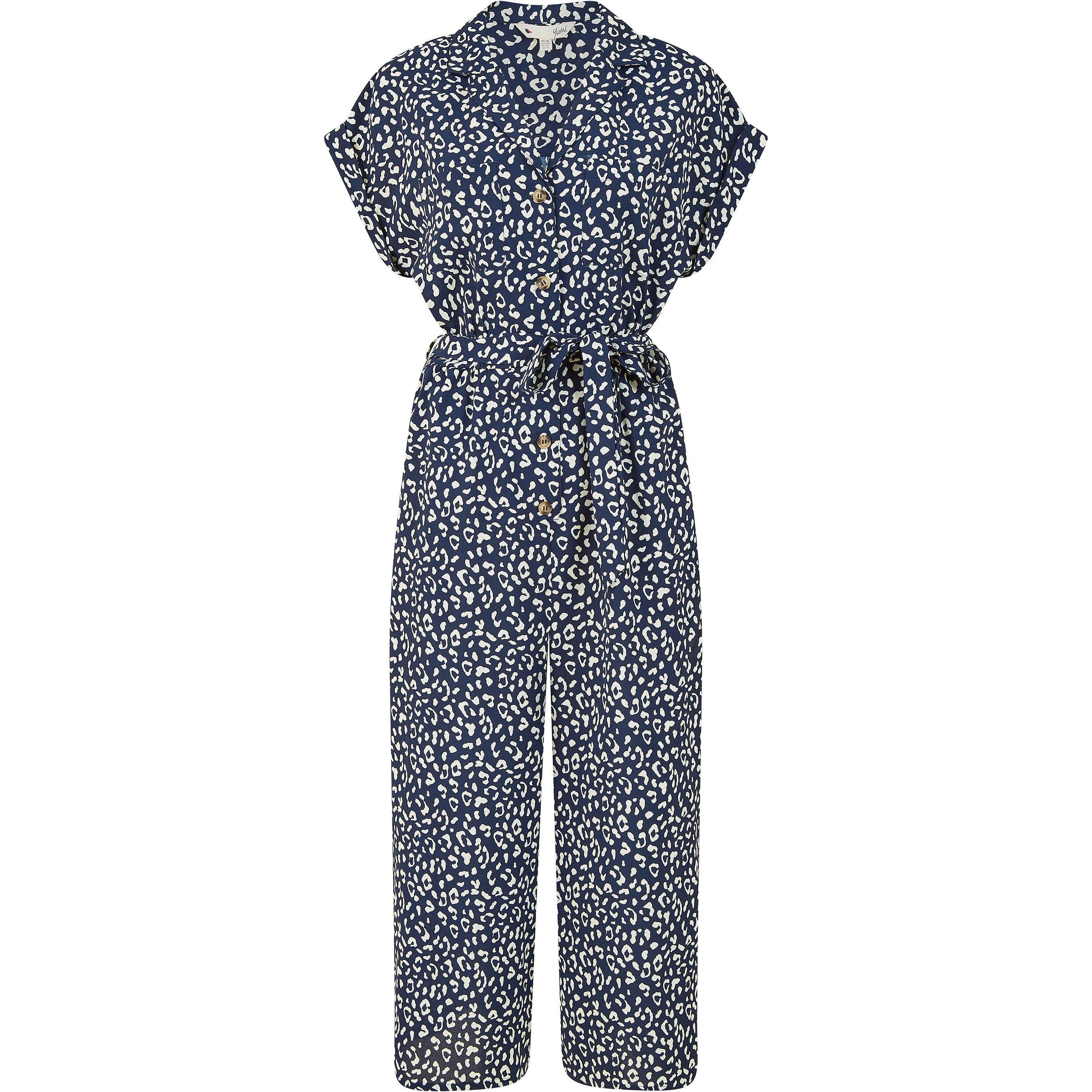Navy - Yumi - Navy Animal Print Culotte Jumpsuit - 4