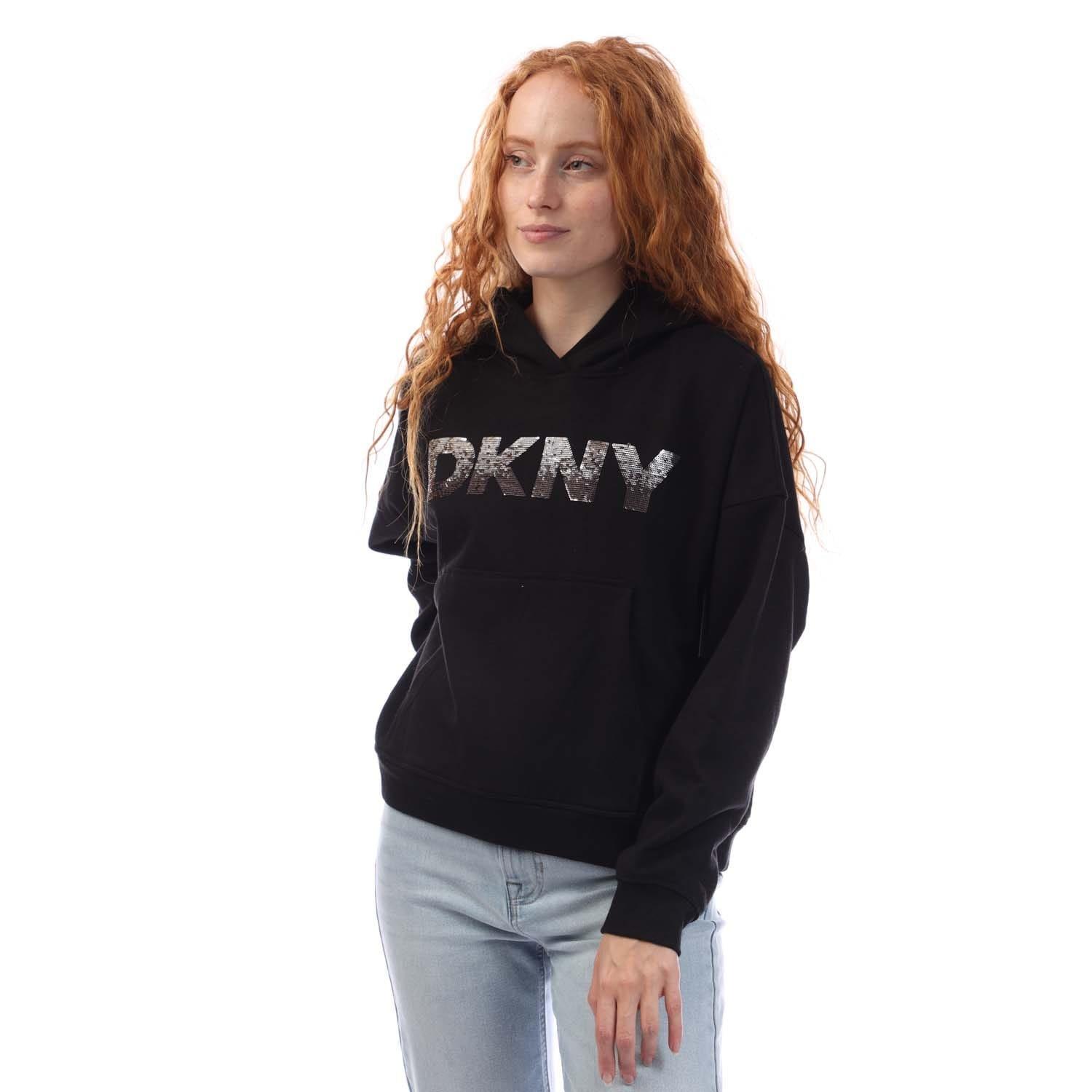 Black Grey - DKNY - Sequin Logo Hoody - 1