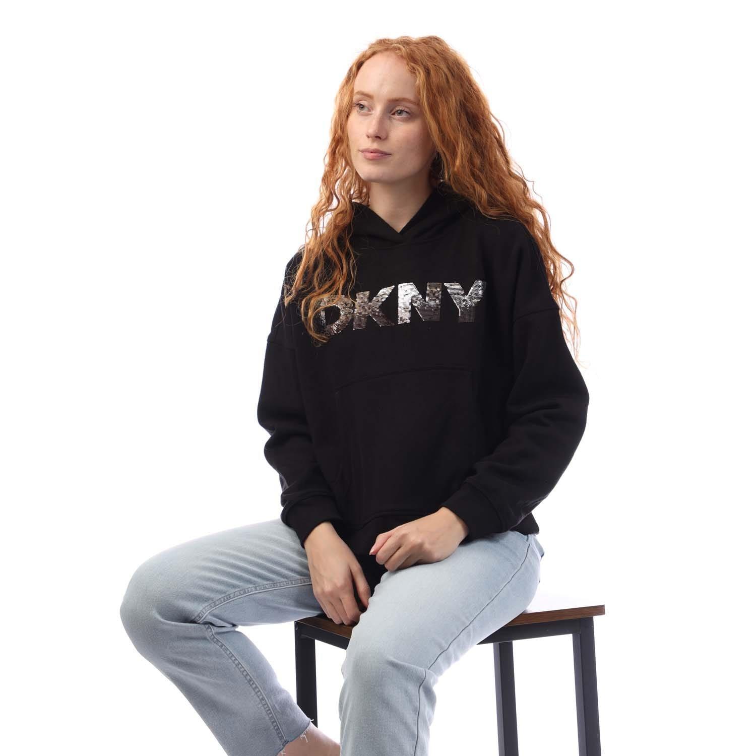 Black Grey - DKNY - Sequin Logo Hoody - 4