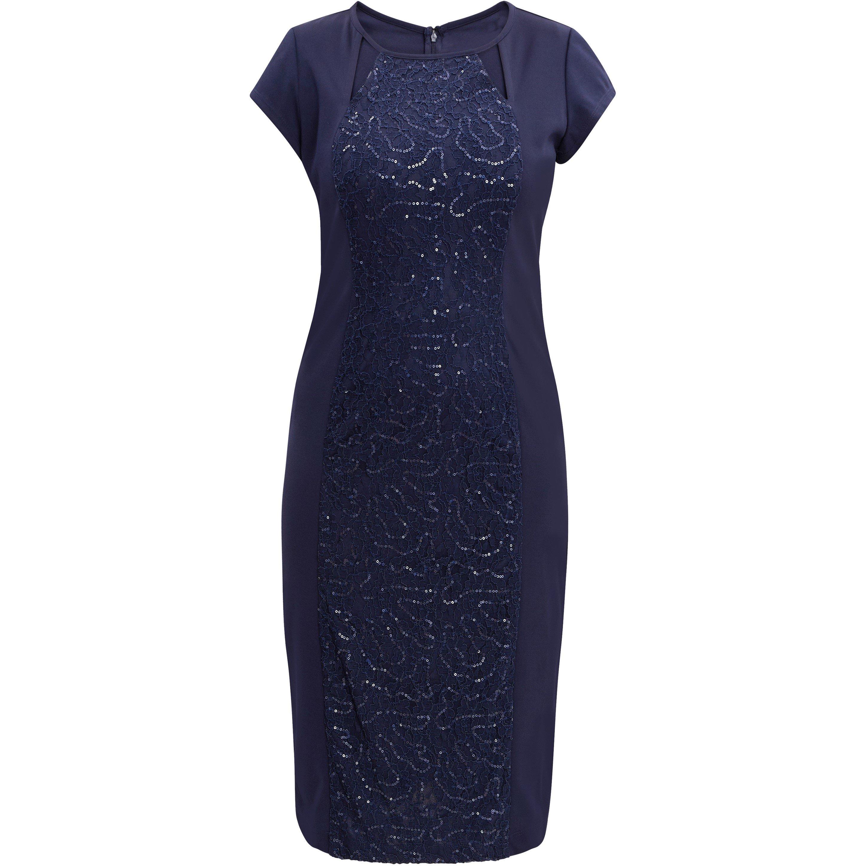 Navy - Gina Bacconi - Gilly Short Sleeve Sequin Cutout Dress - 4