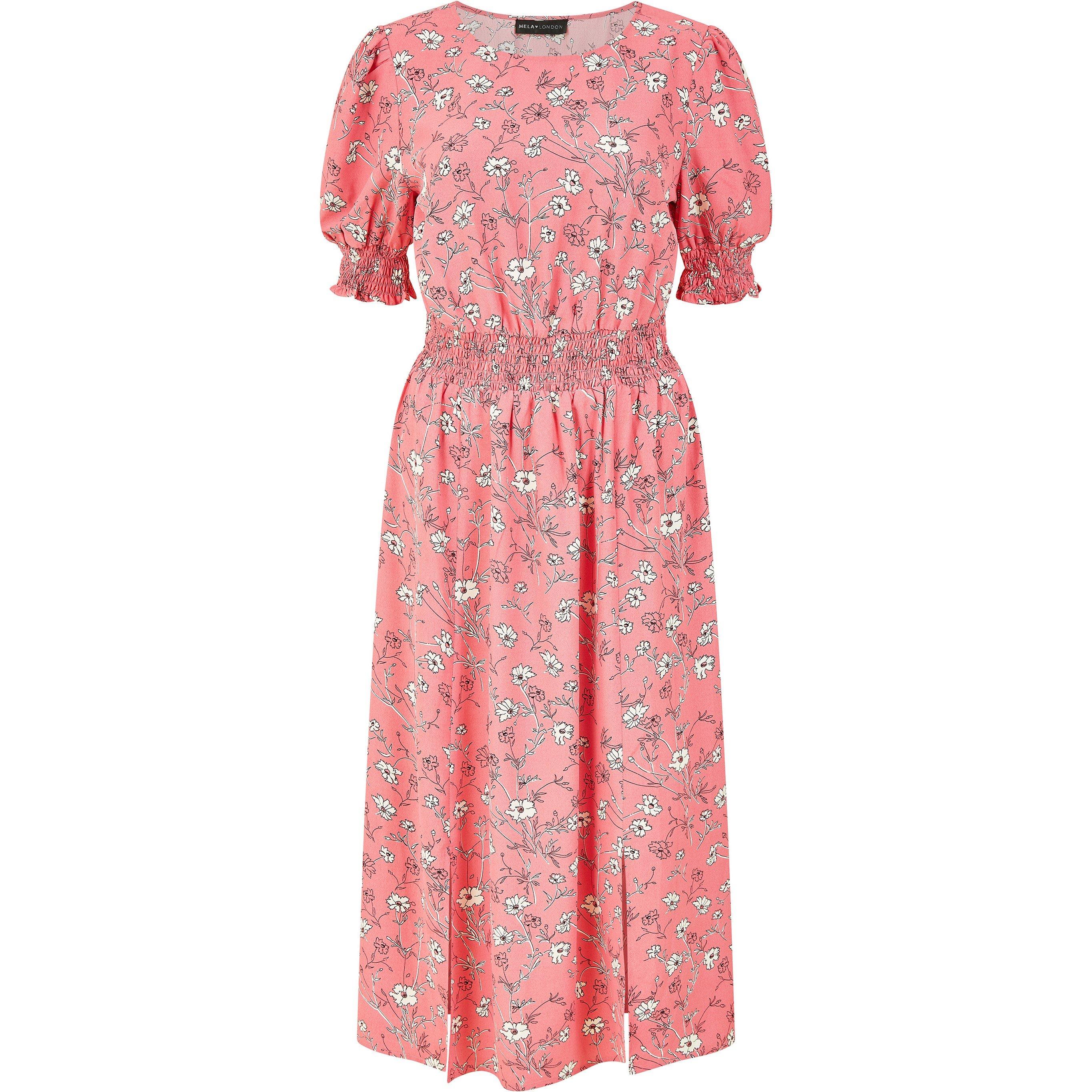 Pink - Mela London - Pink Floral Ruched Waist Midi Dress - 4