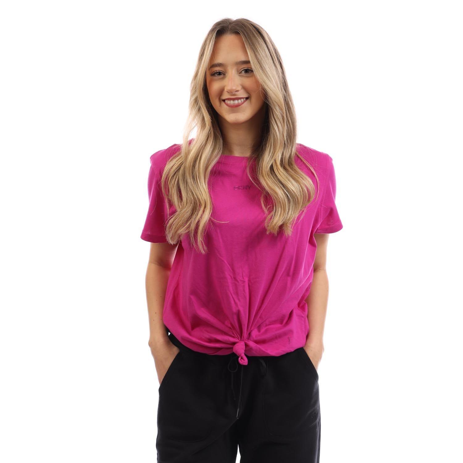 Pink Purple - DKNY - Embellished Logo Knot T-Shirt - 1