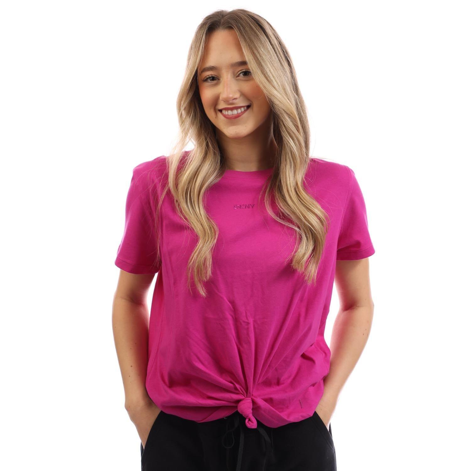 Pink Purple - DKNY - Embellished Logo Knot T-Shirt - 2