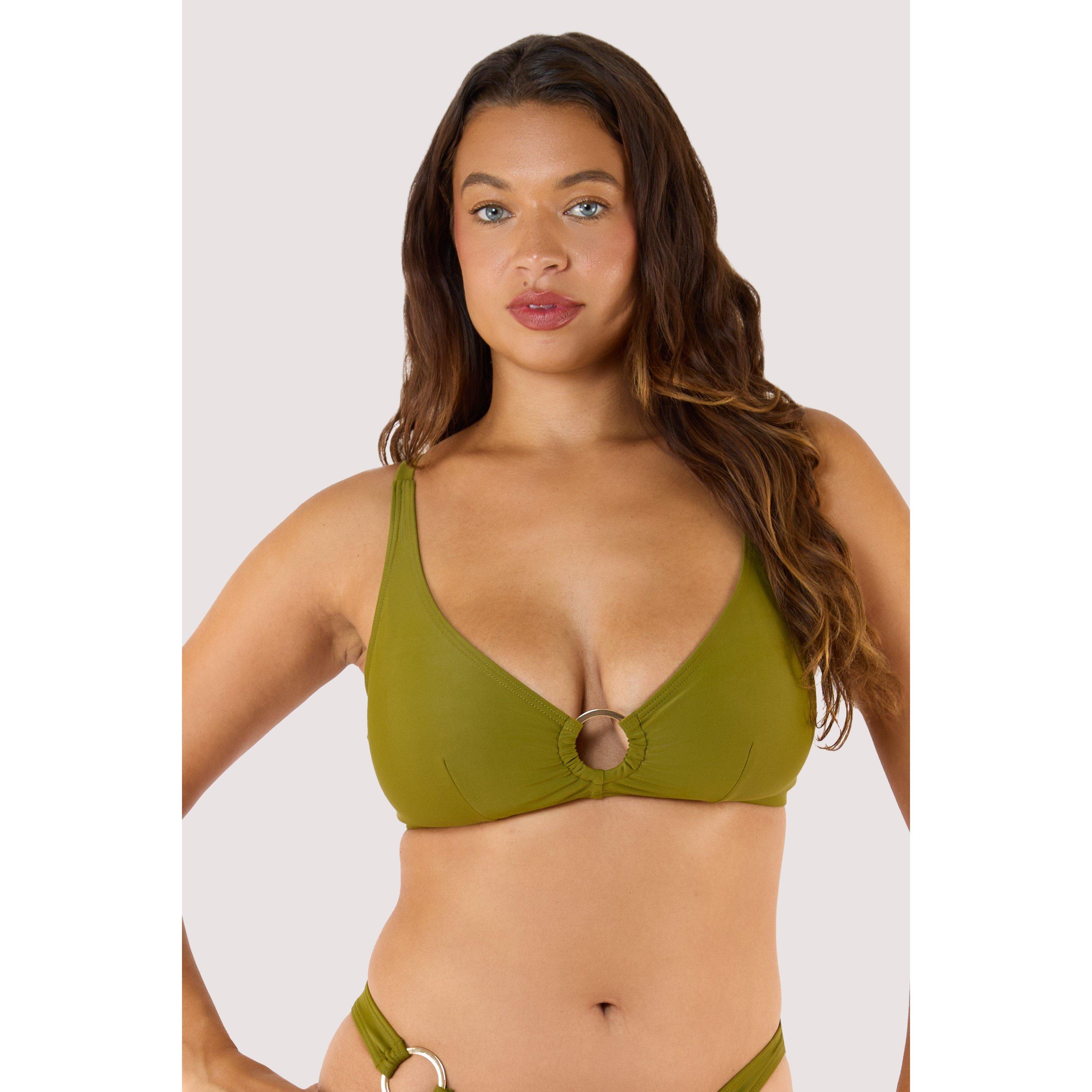 Khaki - Wolf and Whistle - Kalahari Khaki High Shine Bikini Top with Gold Rin - 1