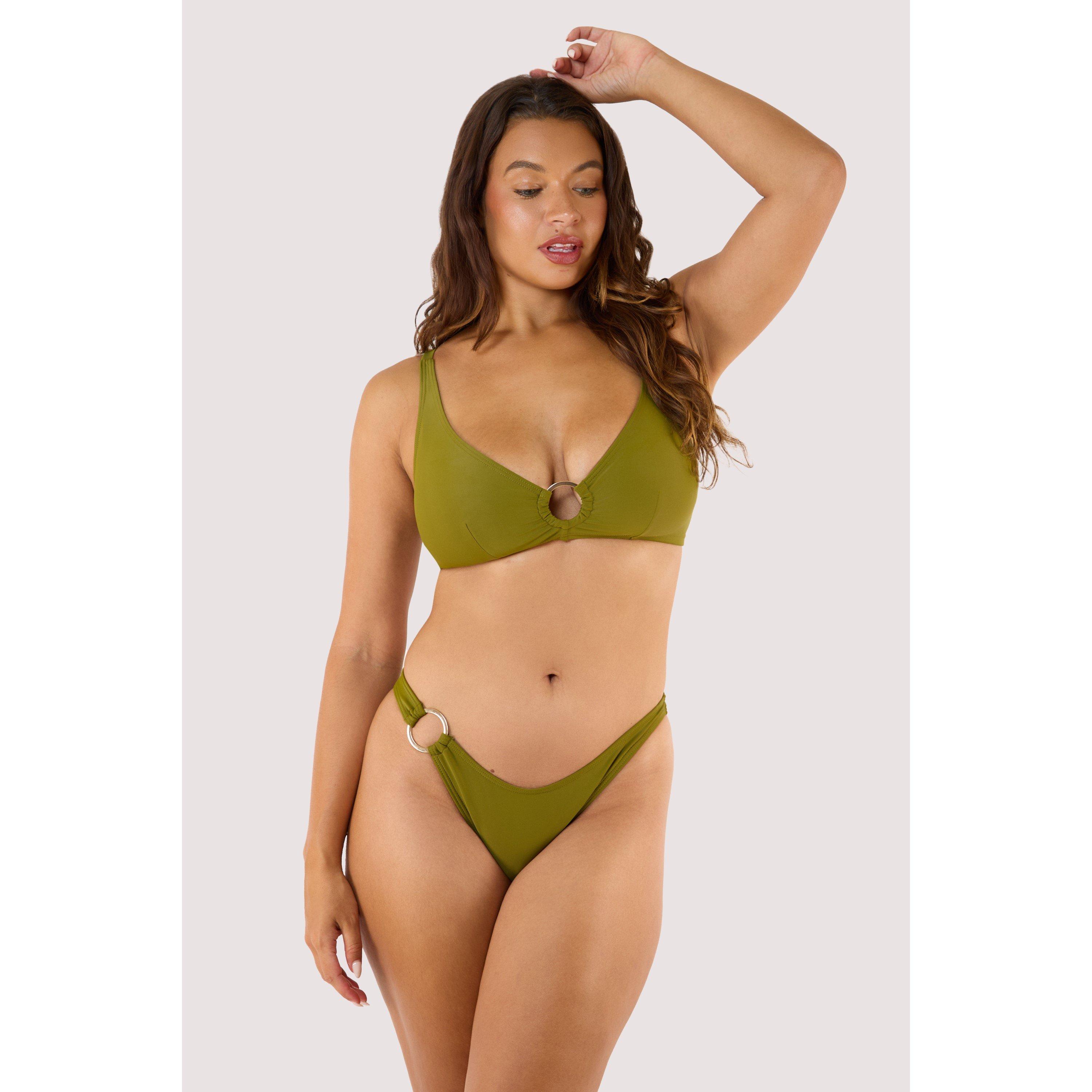 Khaki - Wolf and Whistle - Kalahari Khaki High Shine Bikini Top with Gold Rin - 3