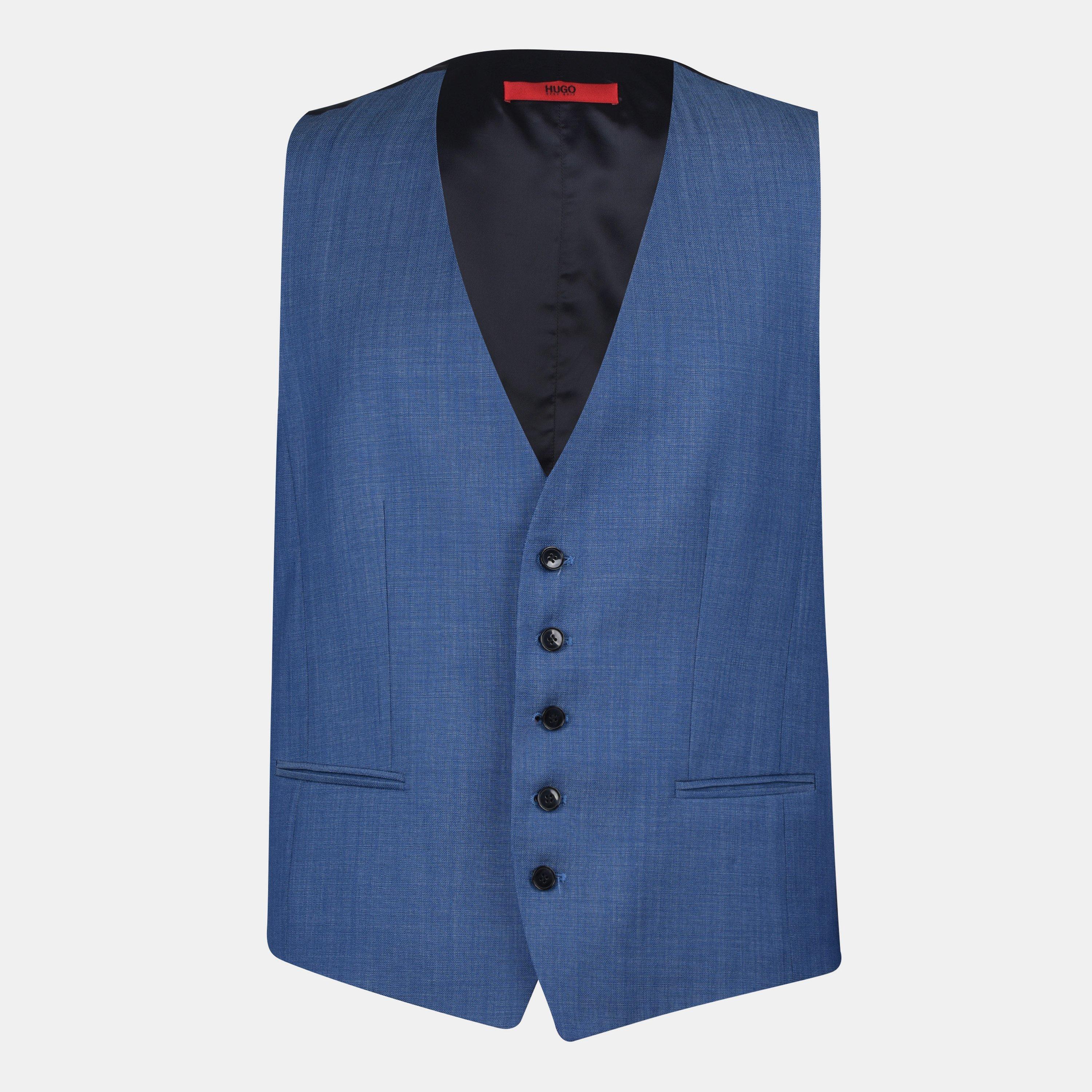 Mid Blue - Hugo - Slim Fit Blue Grid Texture Waistcoat - 1
