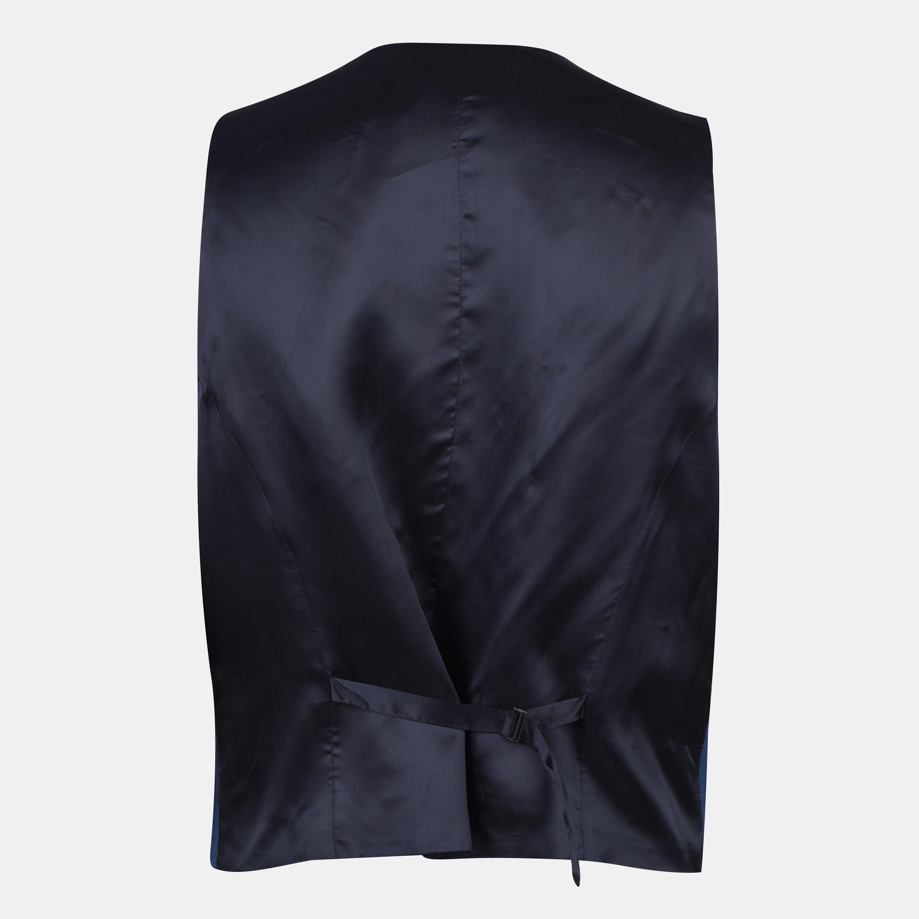 Mid Blue - Hugo - Slim Fit Blue Grid Texture Waistcoat - 2