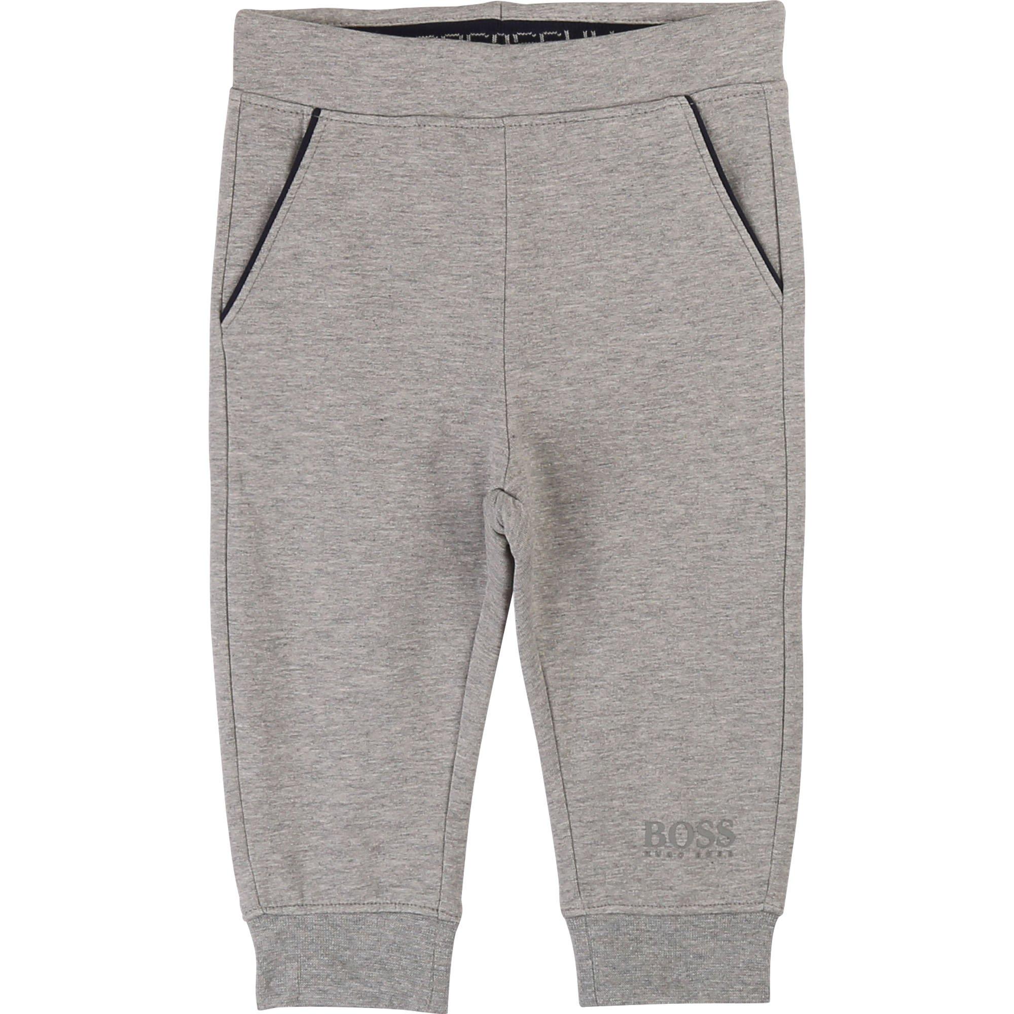 Grey Marl - Boss - Kids Jogging Bottoms, Warm Lightweight Fleece Trousers - 1