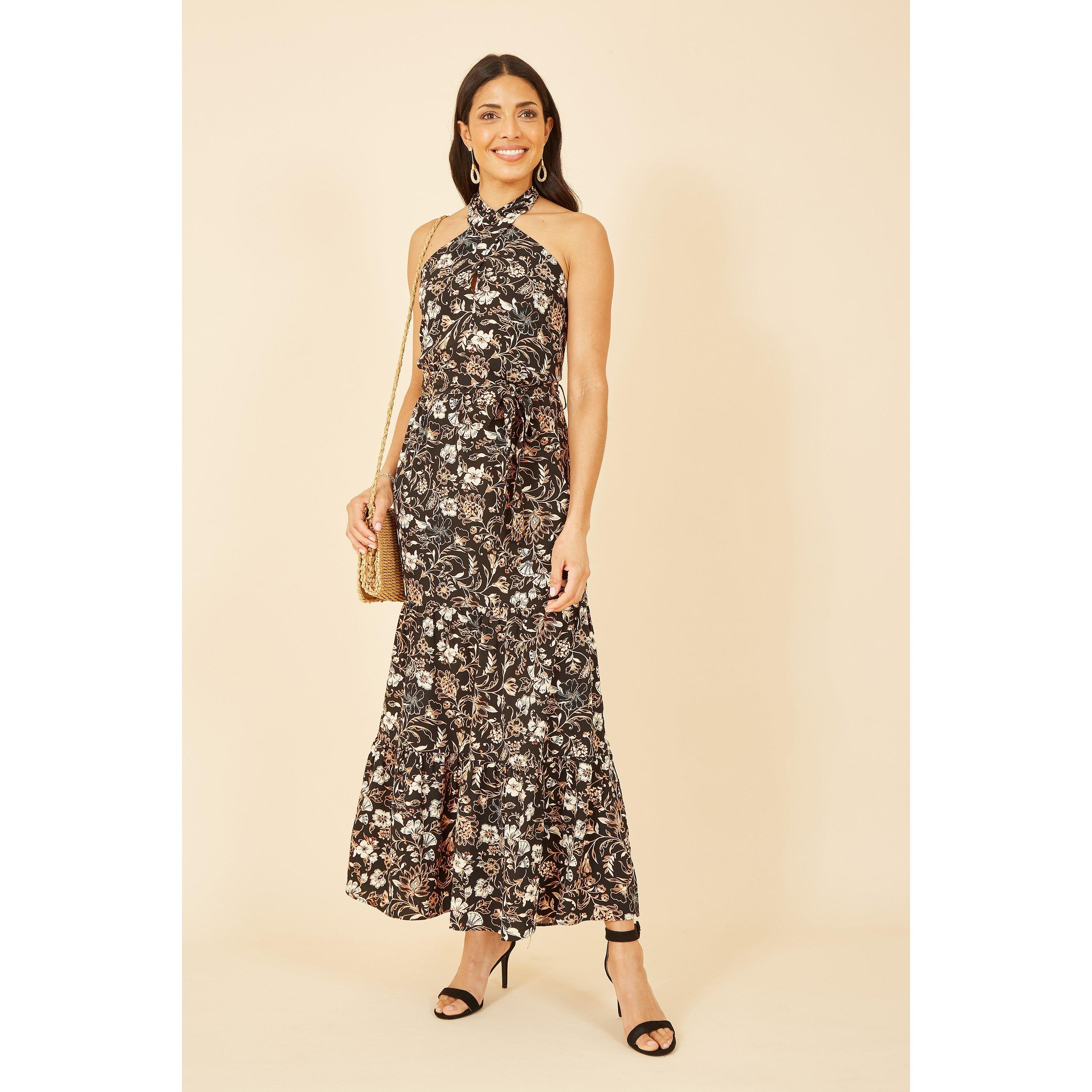 Black - Yumi - Black Batik Cross Neck Maxi Dress - 1