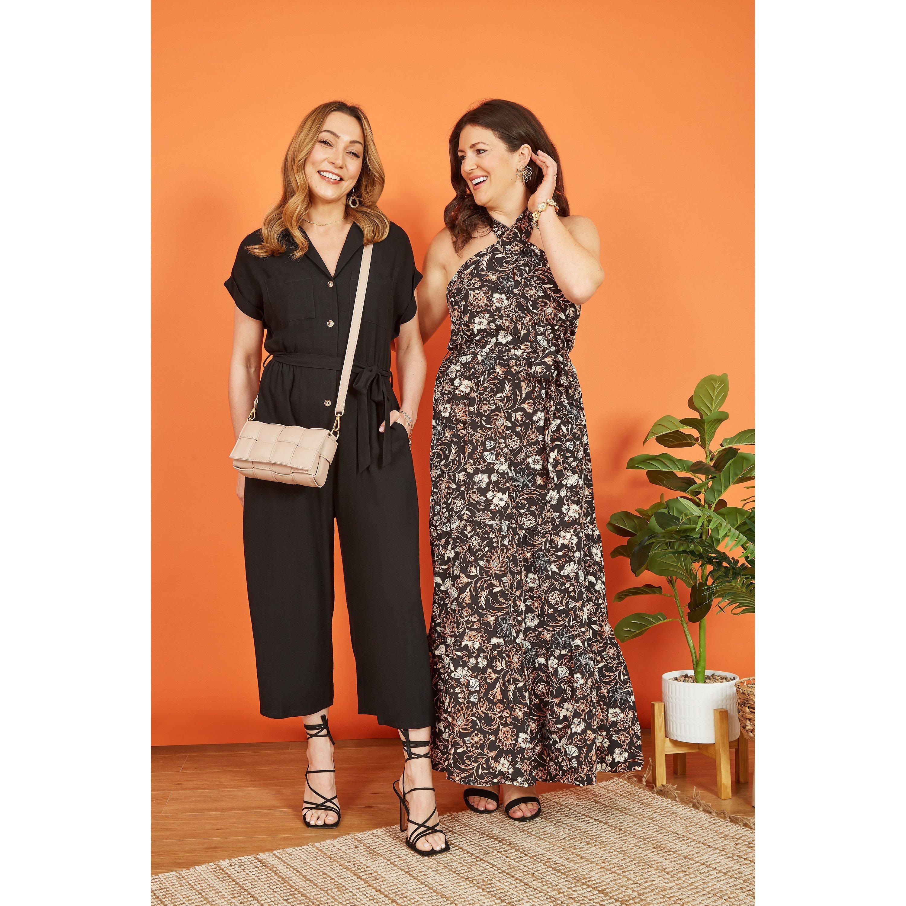 Black - Yumi - Black Batik Cross Neck Maxi Dress - 2